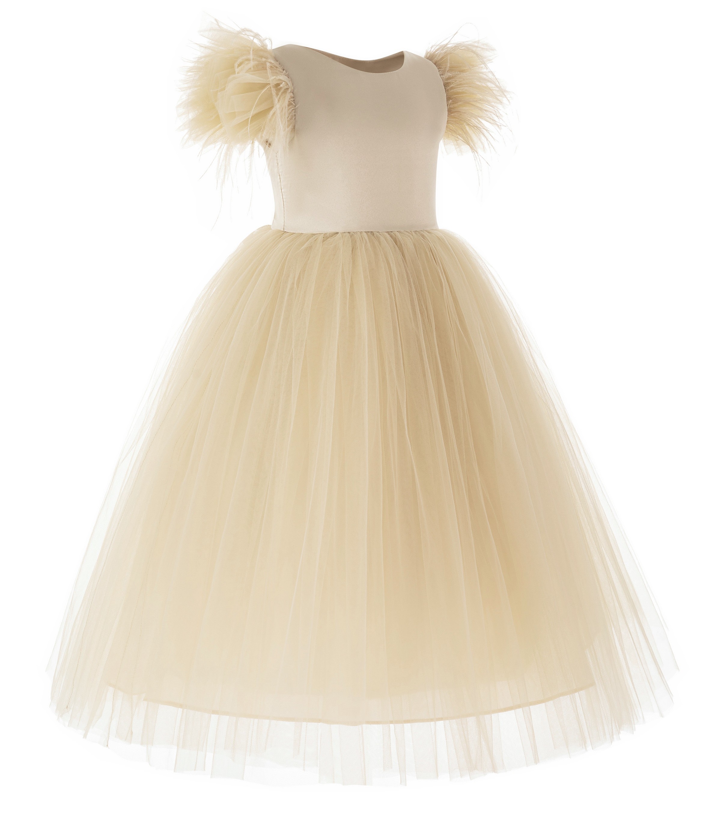 Champagne Vintage Corset Feather Flower Girl Dress Feather Dresses OS1