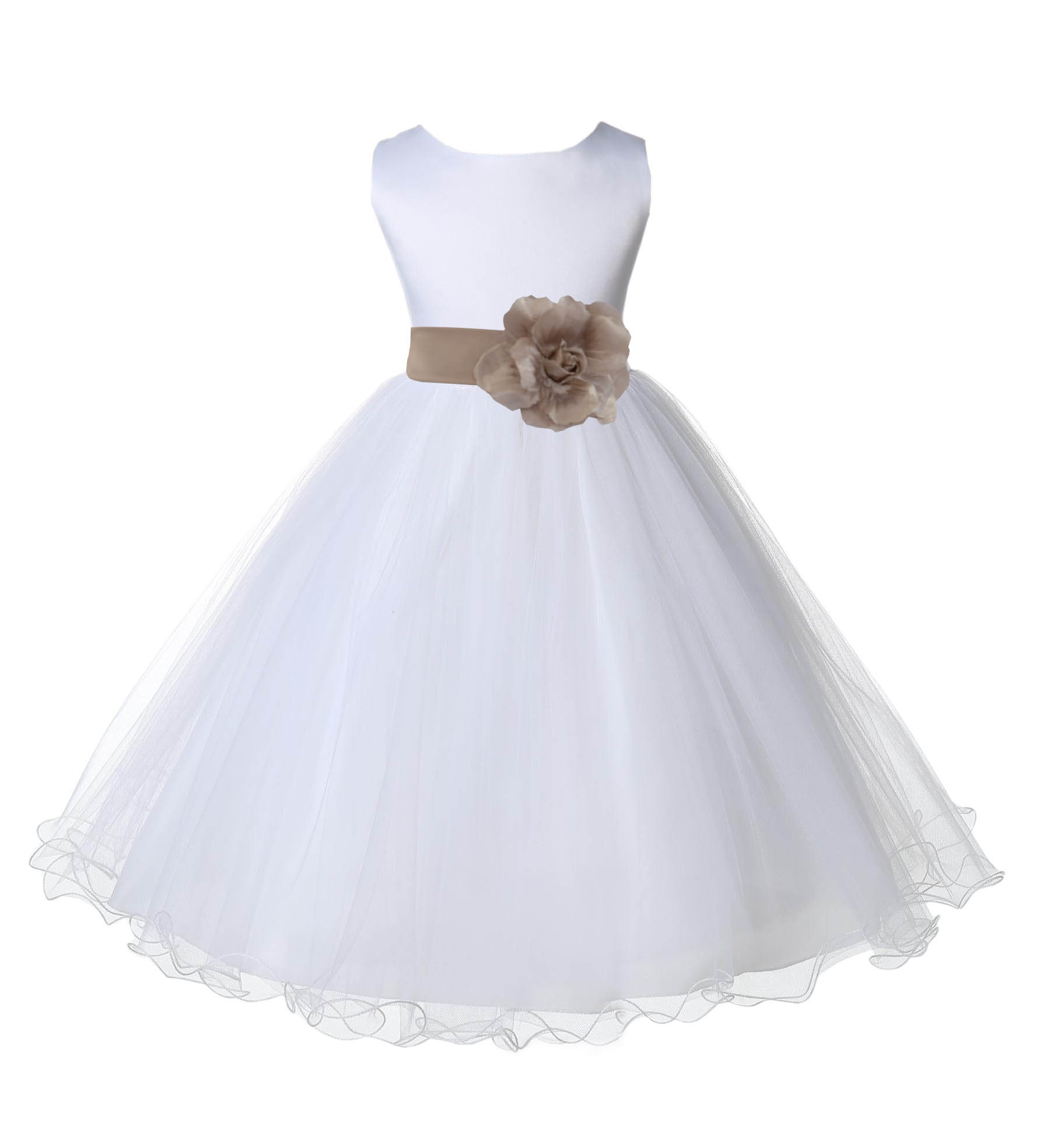 White/Champagne Tulle Rattail Edge Flower Girl Dress Wedding Bridal 829S