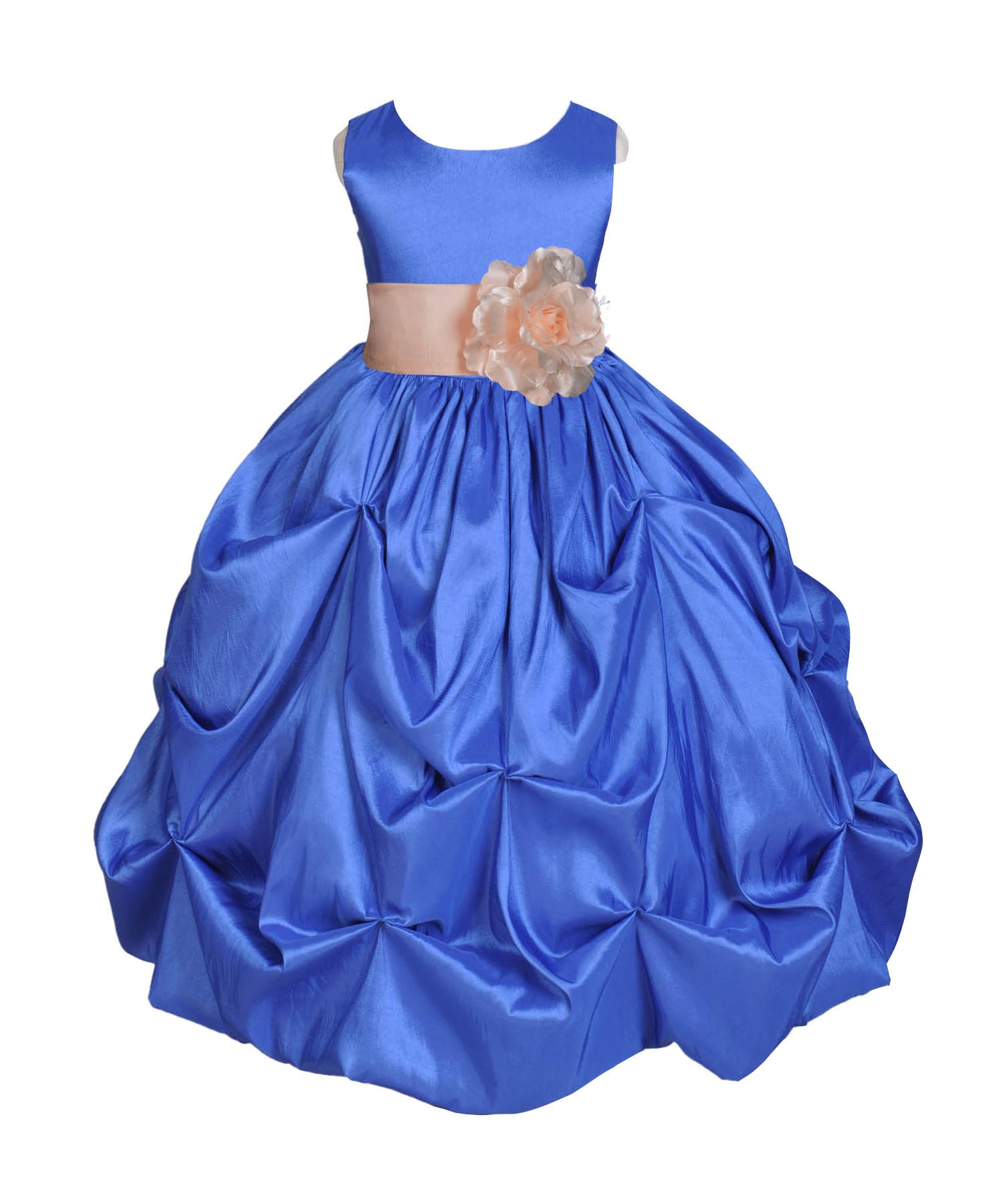 Royal Blue/Champagne Satin Taffeta Pick-Up Bubble Flower Girl Dress 301S