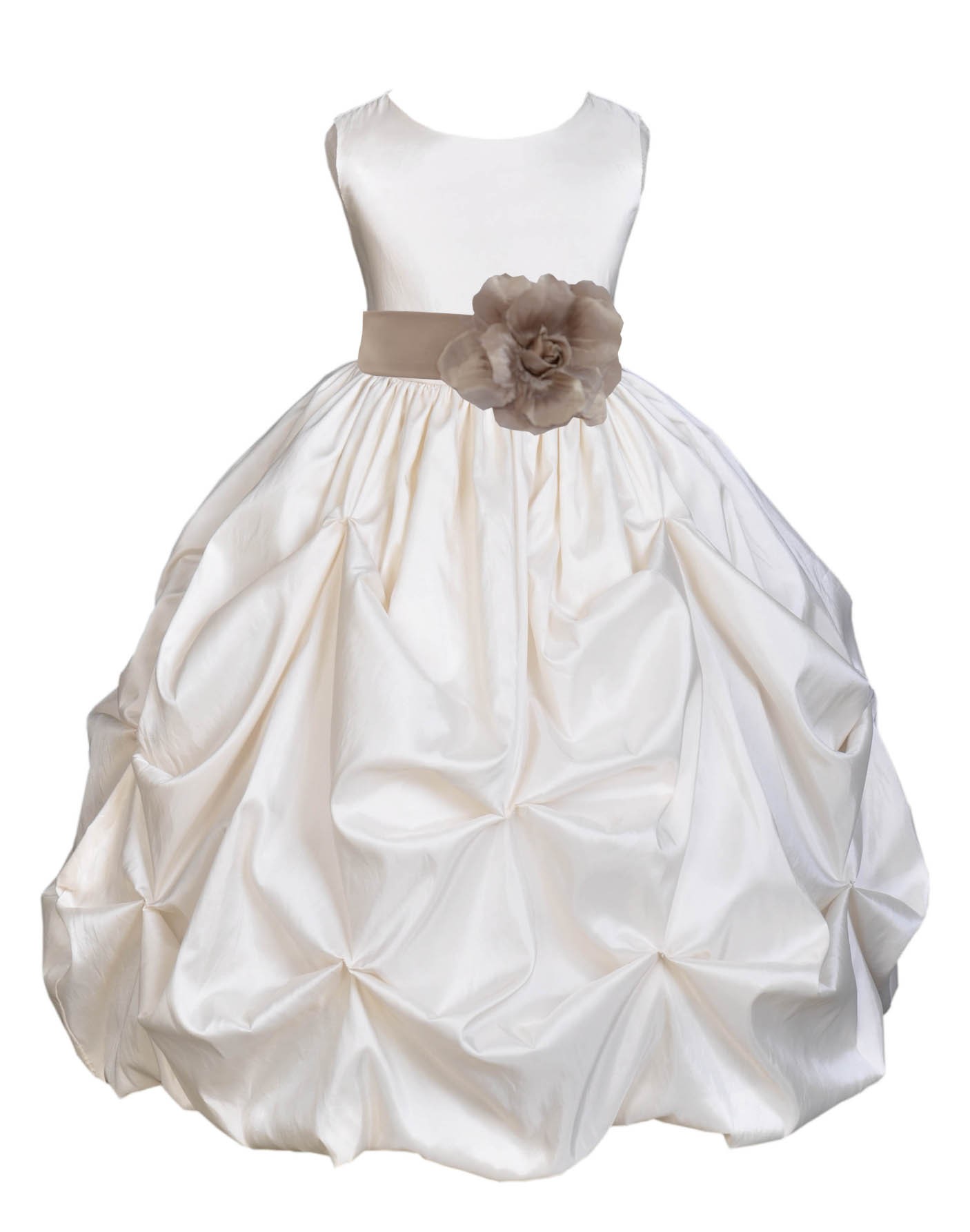 Ivory/Champagne Satin Taffeta Pick-Up Bubble Flower Girl Dress 301T
