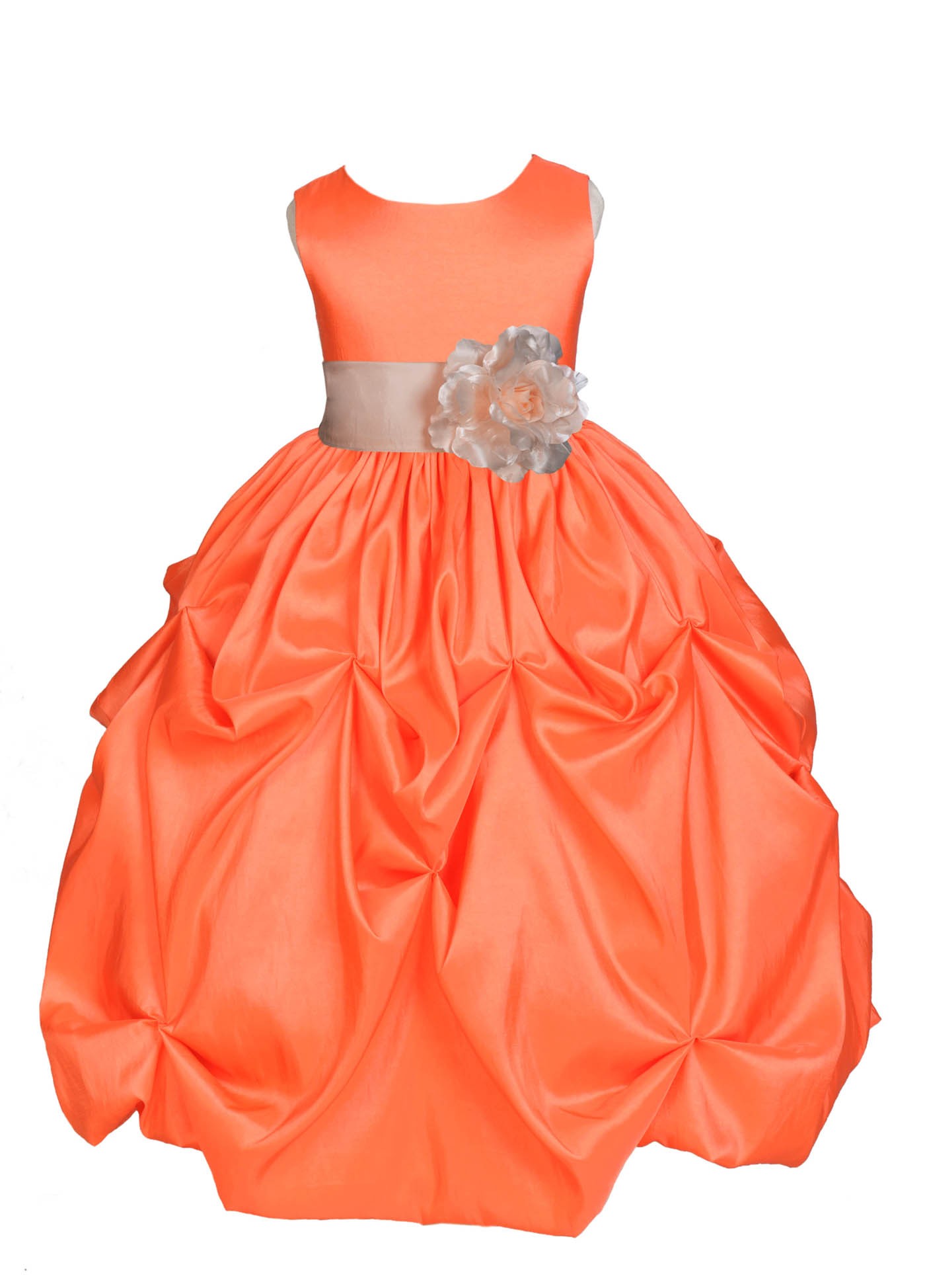 Orange/Champagne Satin Taffeta Pick-Up Bubble Flower Girl Dress 301S