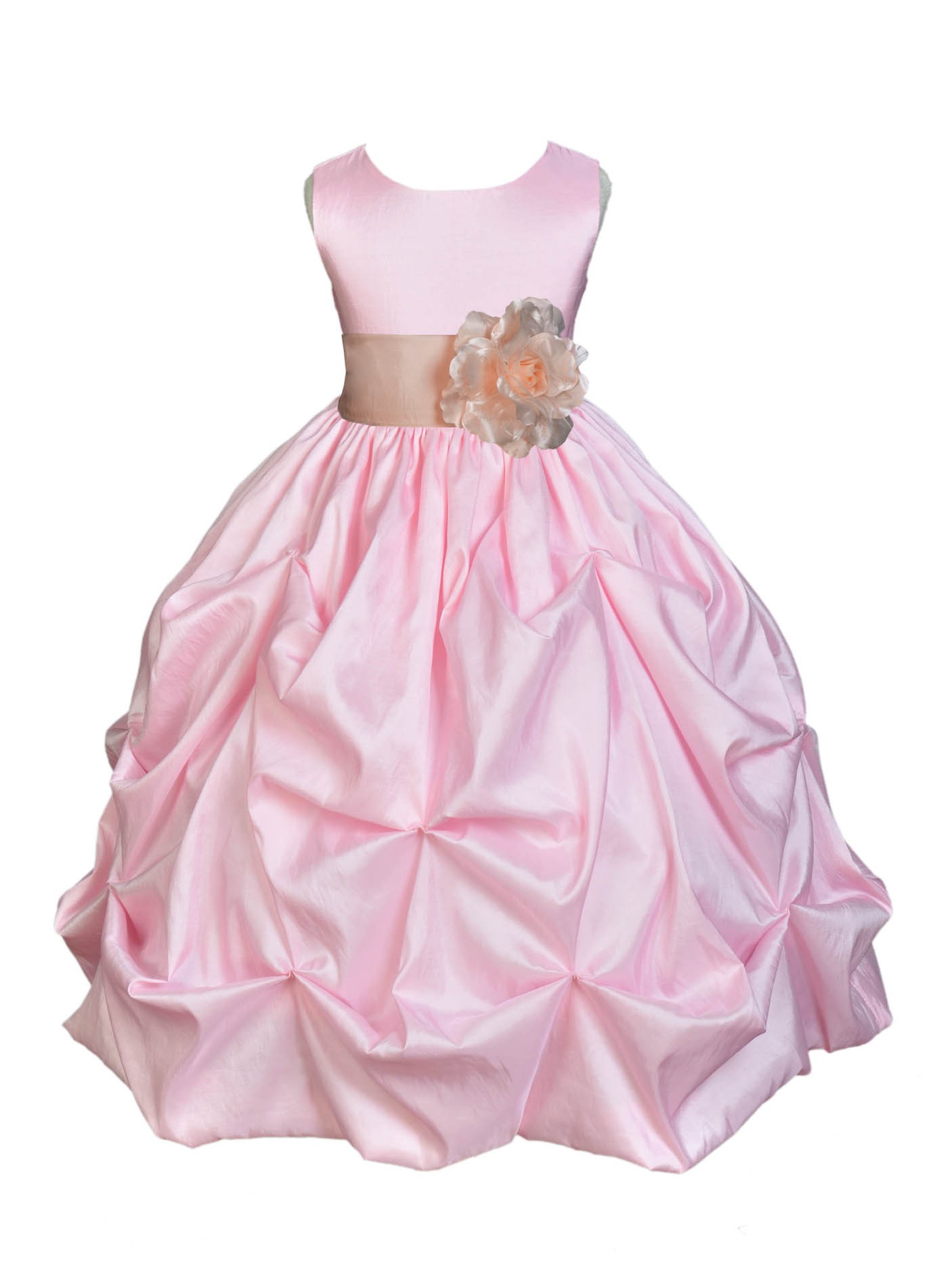 Pink/Champagne Satin Taffeta Pick-Up Bubble Flower Girl Dress 301S