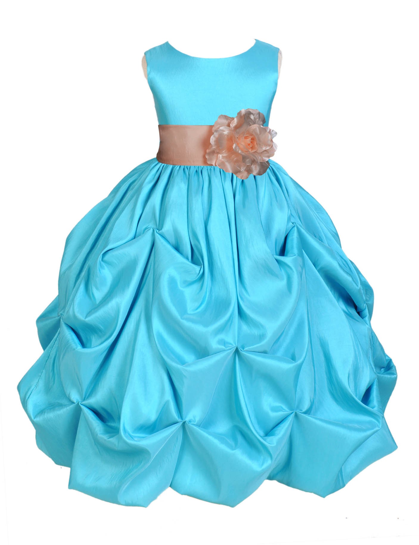Pool Blue/Champagne Satin Taffeta Pick-Up Bubble Flower Girl Dress 301S