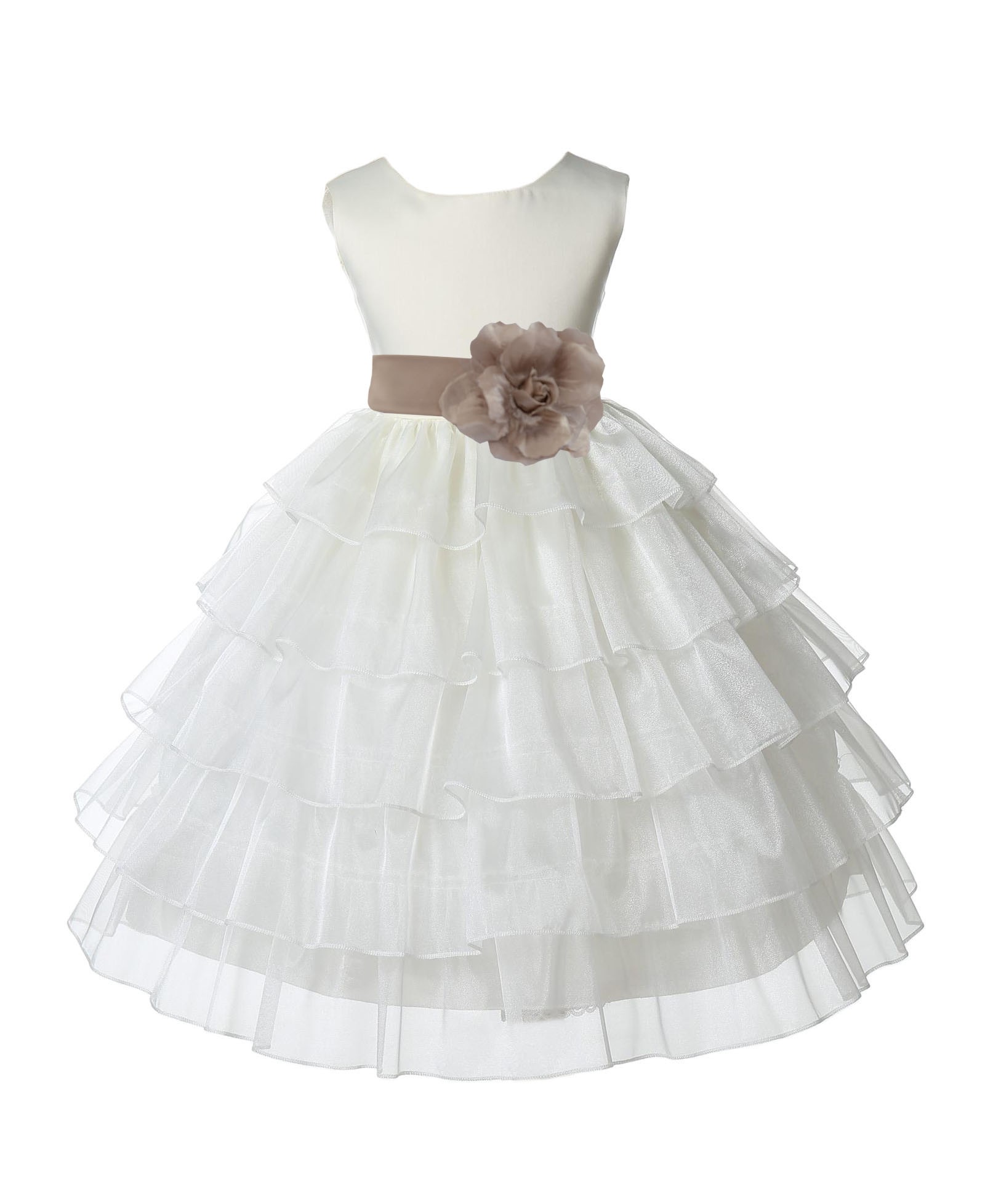 Ivory/Champagne Satin Shimmering Organza Flower Girl Dress Pageant 308T