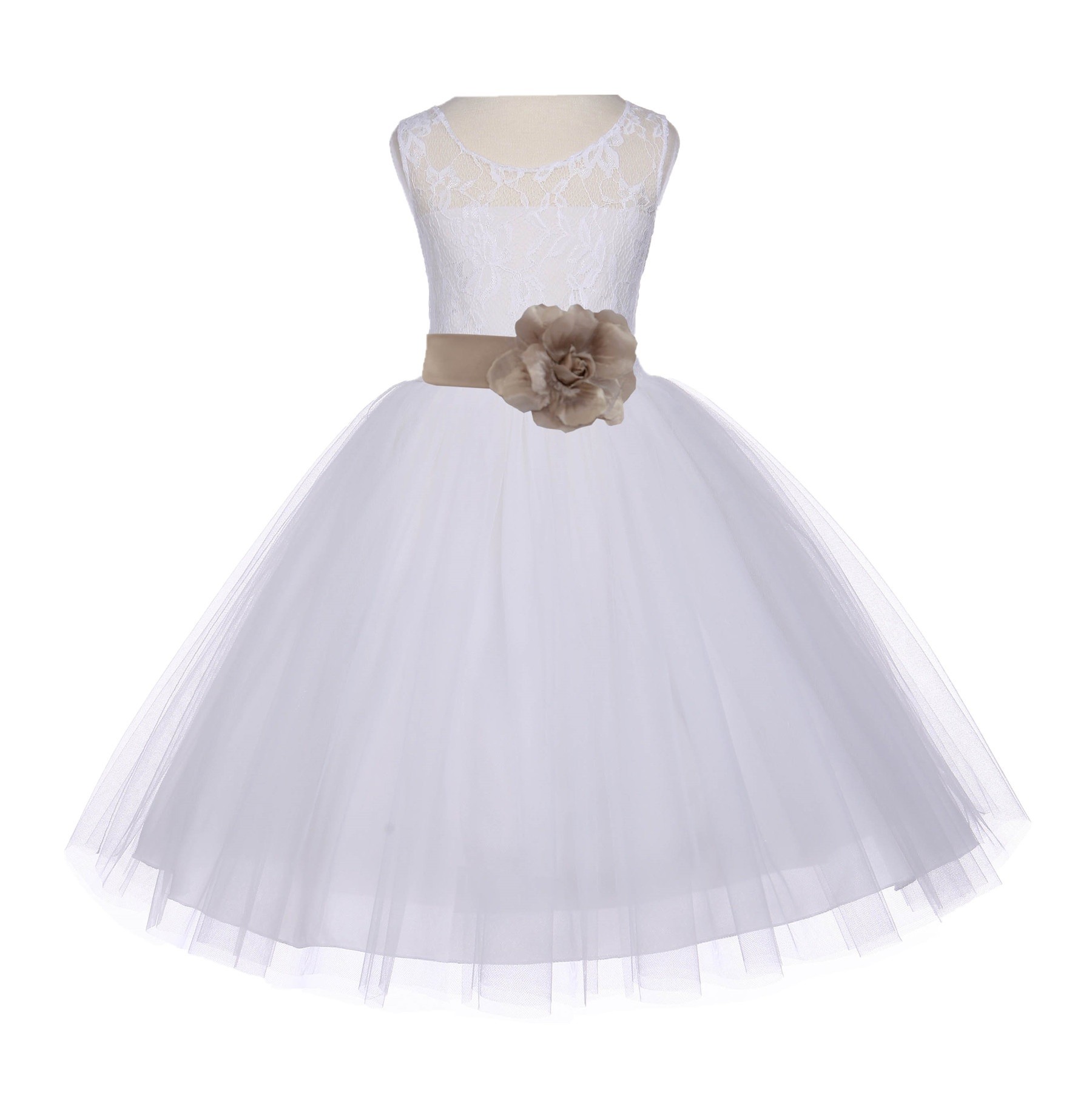 Ivory/Champagne Floral Lace Bodice Tulle Flower Girl Dress Bridesmaid 153S