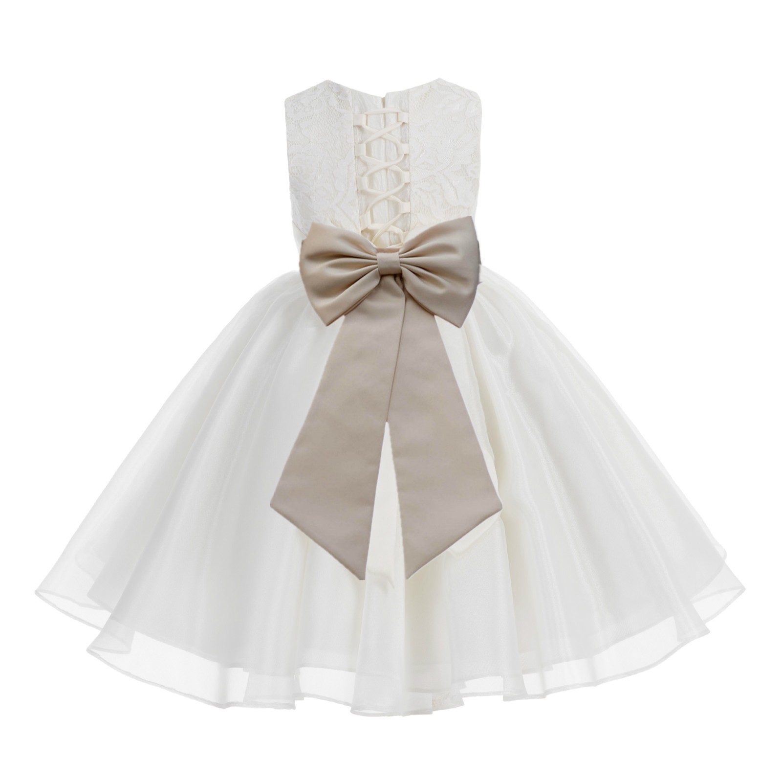 Ivory / Champagne Lace Organza Flower Girl Dress 186T