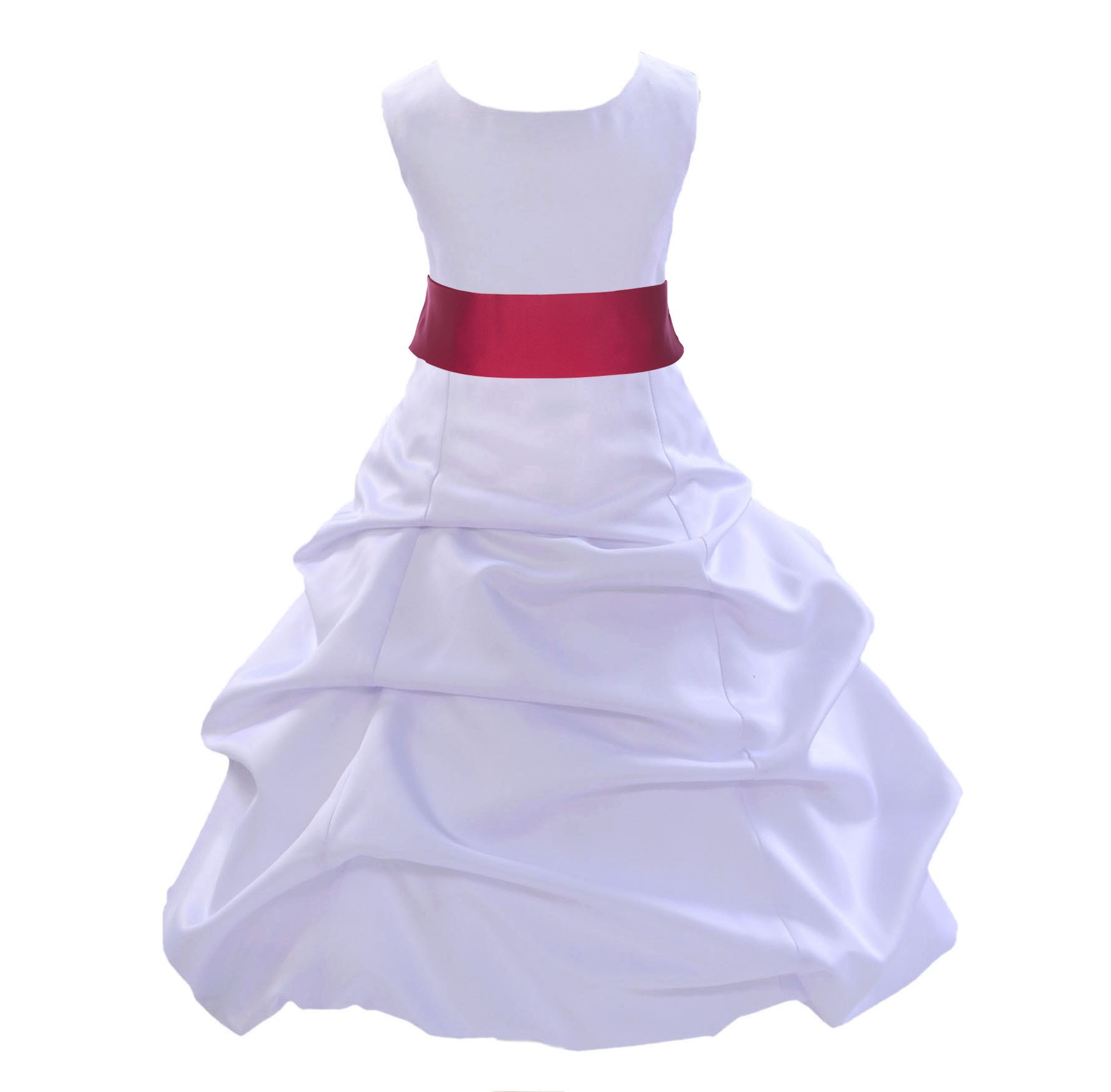 White/Cherry Satin Pick-Up Bubble Flower Girl Dress Wedding 806S