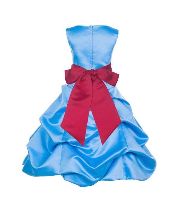 Turquoise/Cherry Satin Pick-Up Bubble Flower Girl Dress Recital 806S