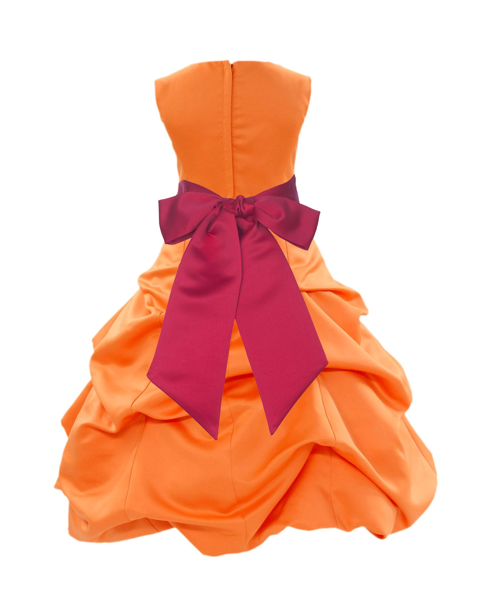 Orange/Cherry Satin Pick-Up Bubble Flower Girl Dress Halloween 806S