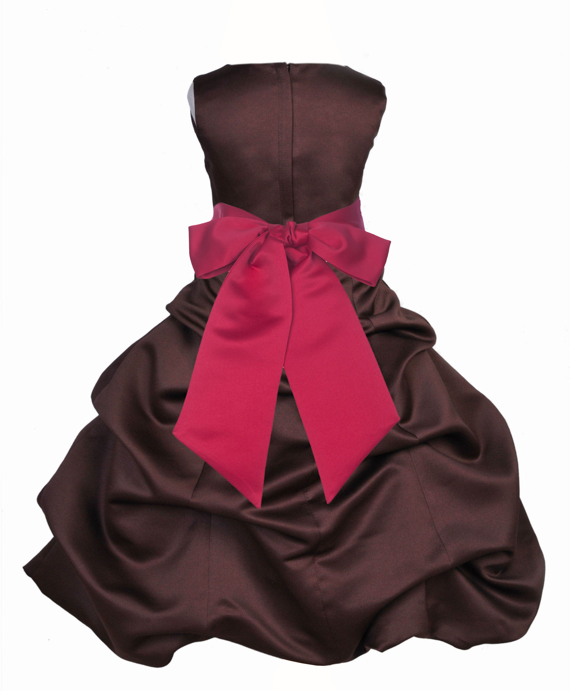 Brown/Cherry Satin Pick-Up Bubble Flower Girl Dress Occasions 806S