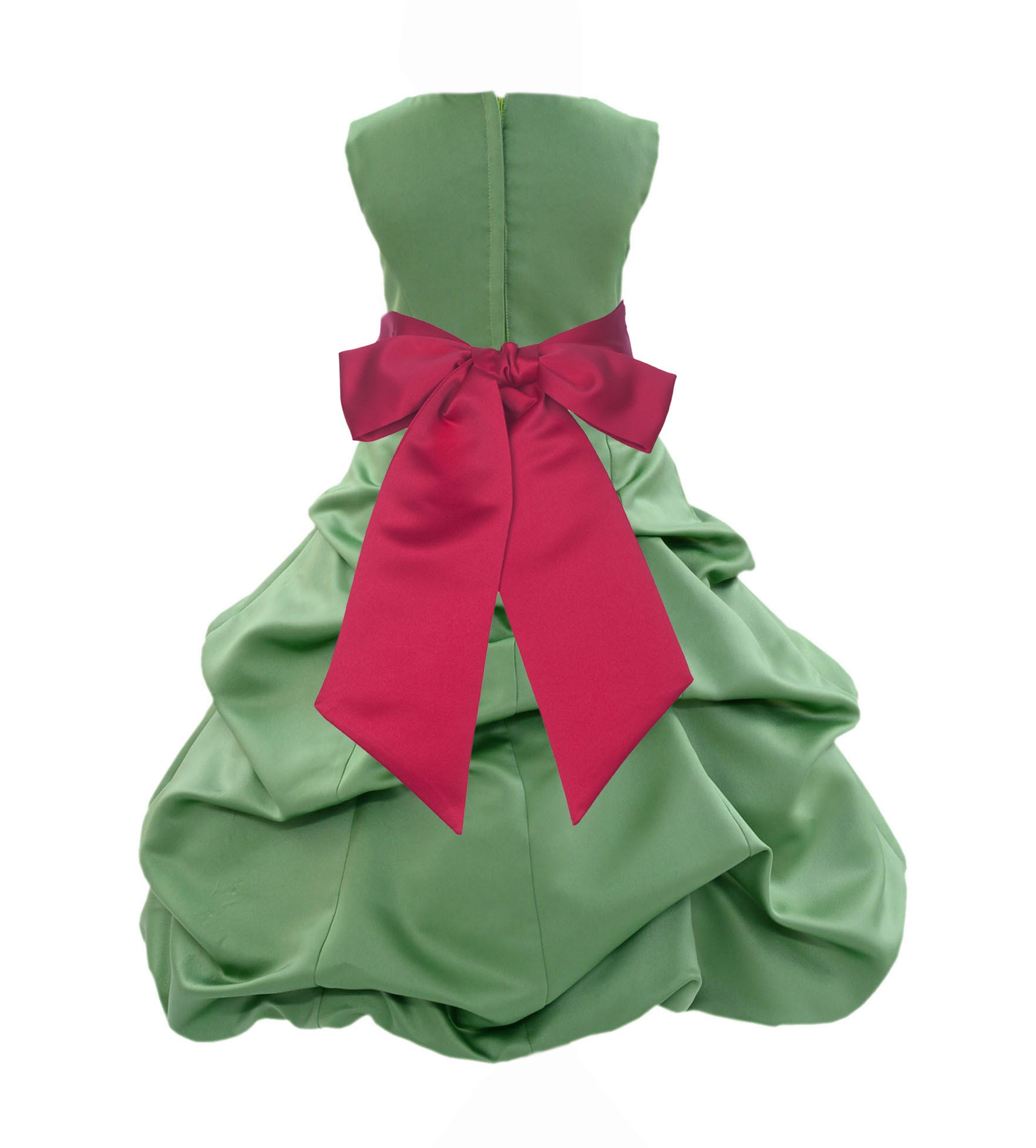 Clover Green/Cherry Satin Pick-Up Bubble Flower Girl Dress 806S