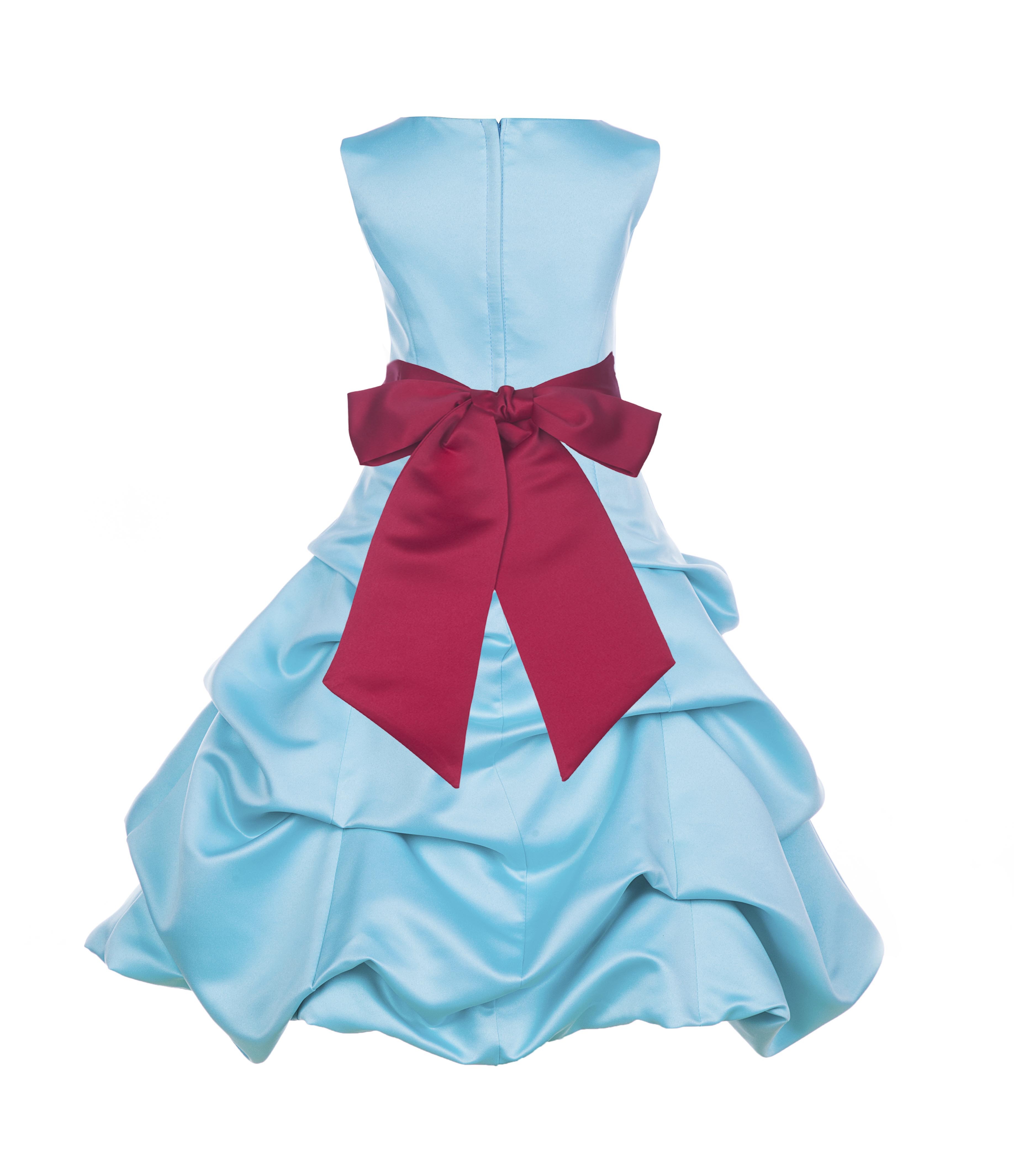 Spa Blue/Cherry Satin Pick-Up Bubble Flower Girl Dress 806S