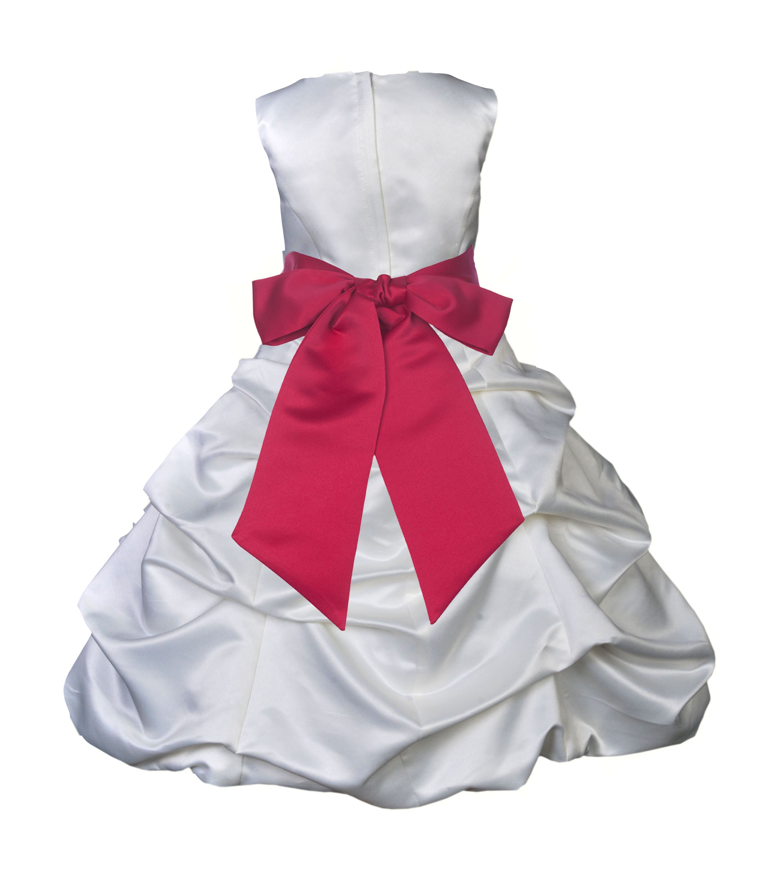 White/Cherry Satin Pick-Up Bubble Flower Girl Dress V2 806S