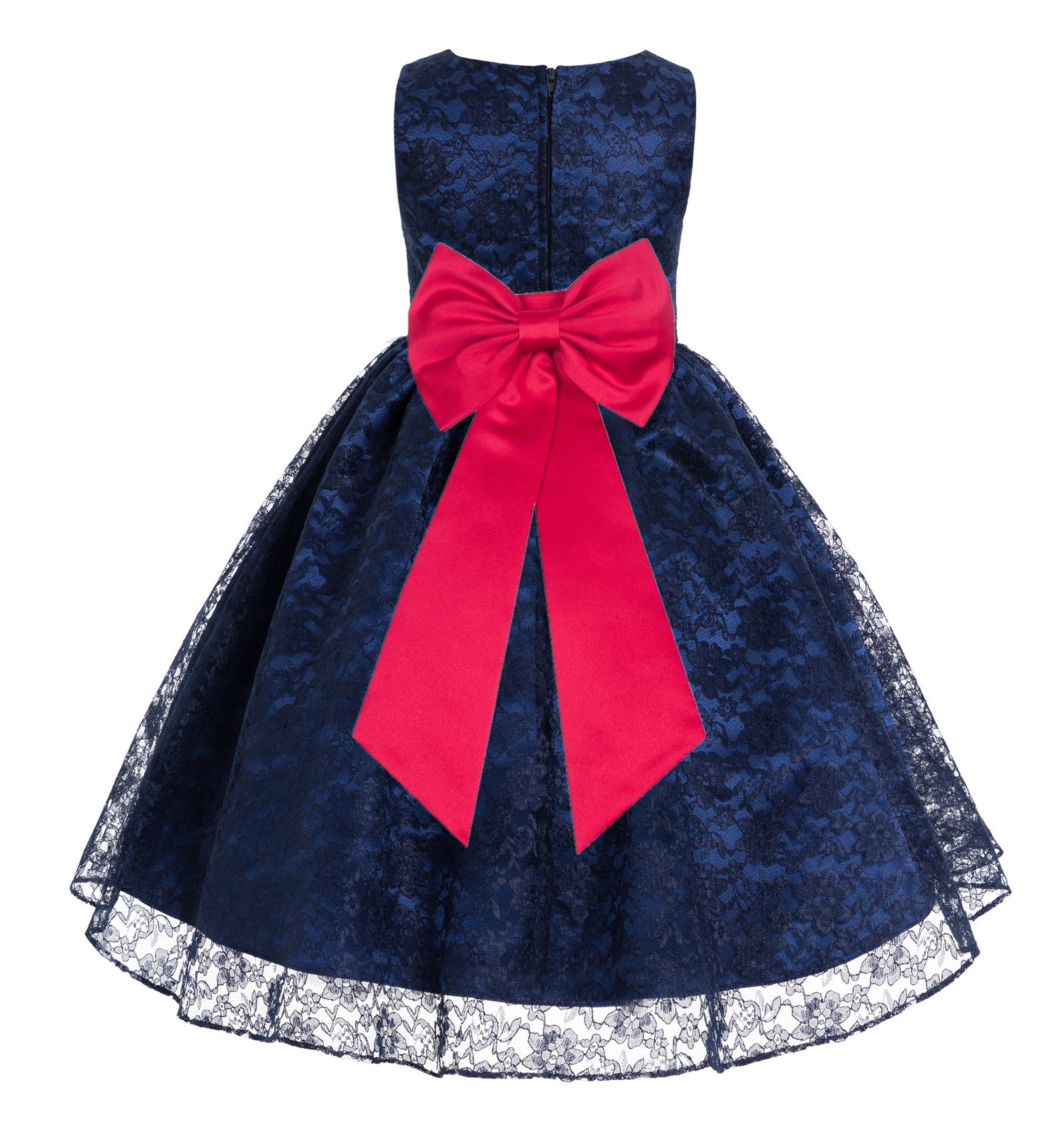 Navy Blue / Cherry Floral Lace Overlay Flower Girl Dress Elegant Beauty 163T