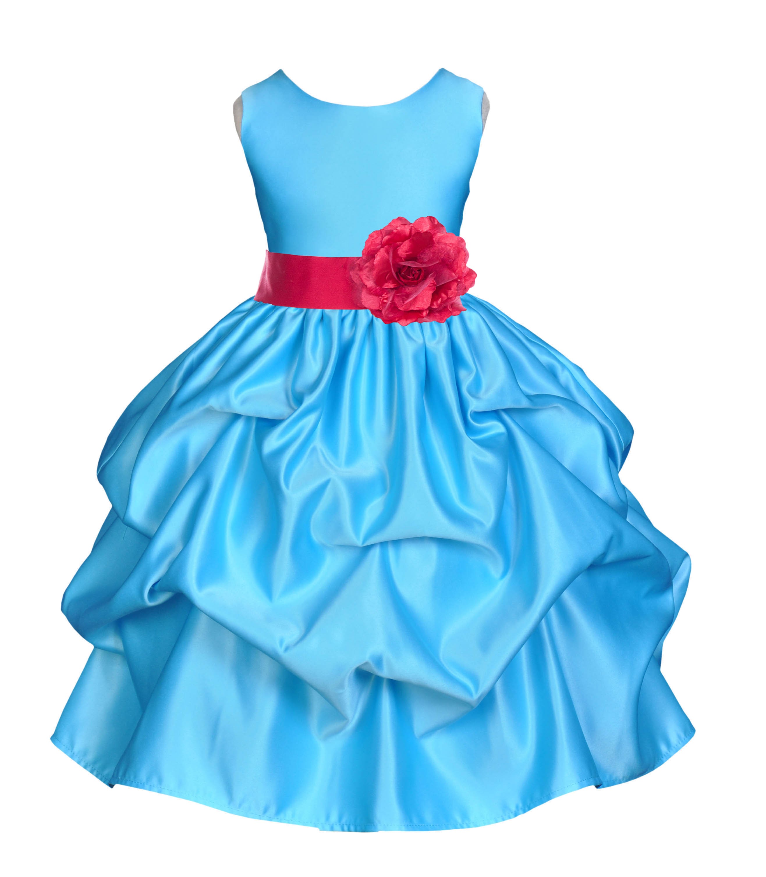 Turquoise/Cherry Satin Pick-Up Flower Girl Dress Receptions 208T