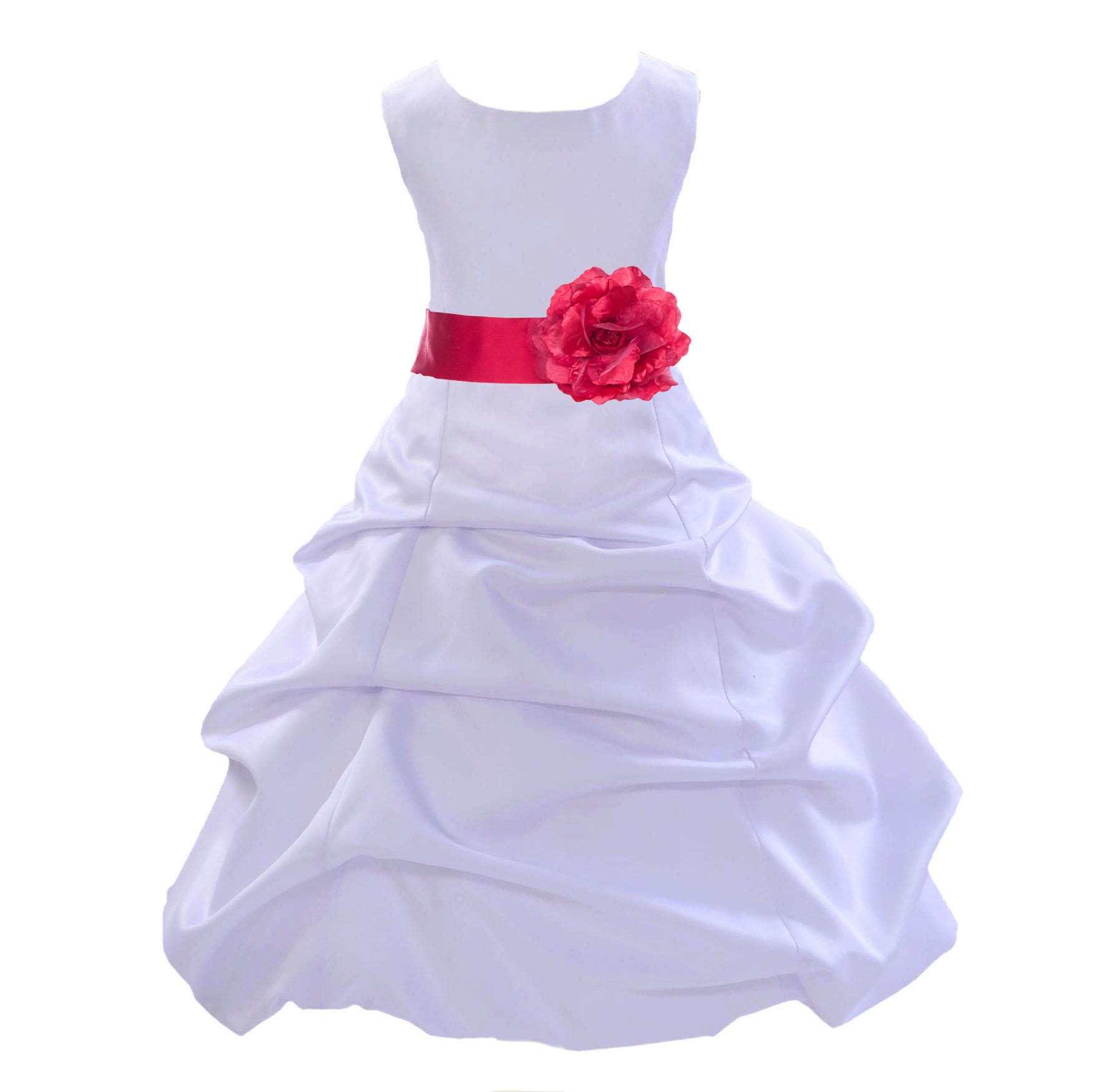 White/Cherry Satin Pick-Up Bubble Flower Girl Dress Wedding 808T