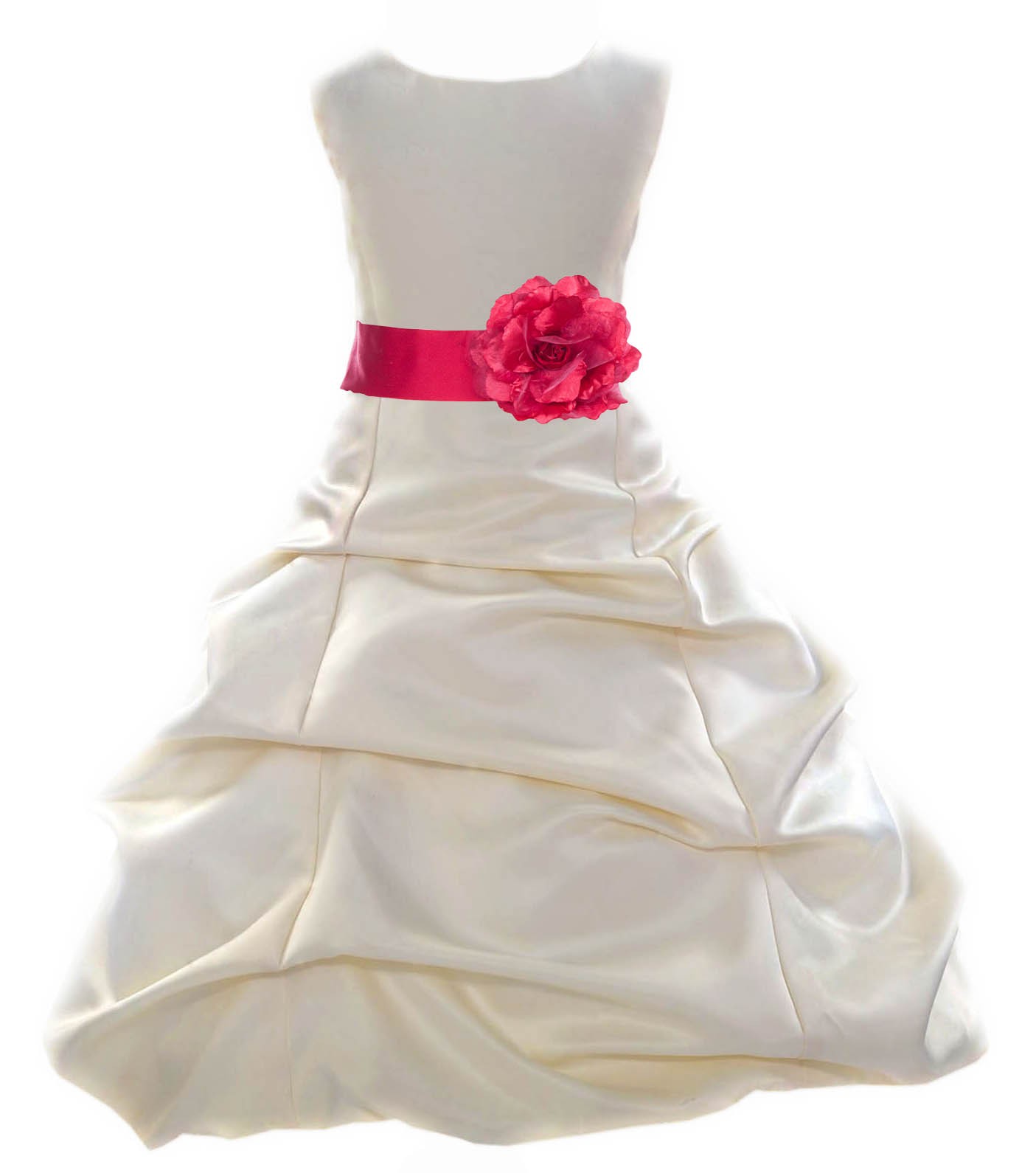 Ivory/Cherry Satin Pick-Up Bubble Flower Girl Dress Bridesmaid 808T