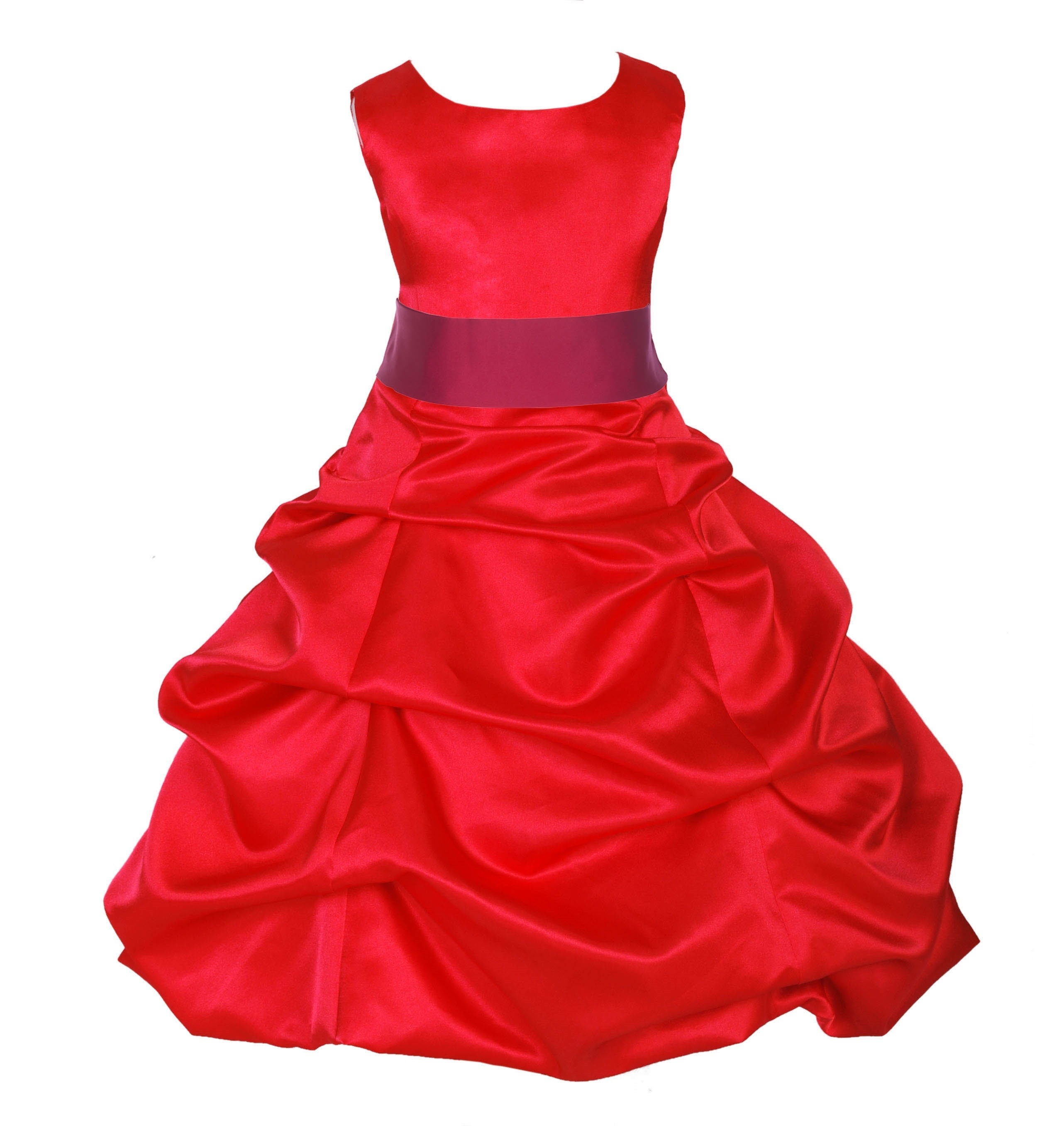 Red/Cherry Satin Pick-Up Bubble Flower Girl Dress Christmas 806S