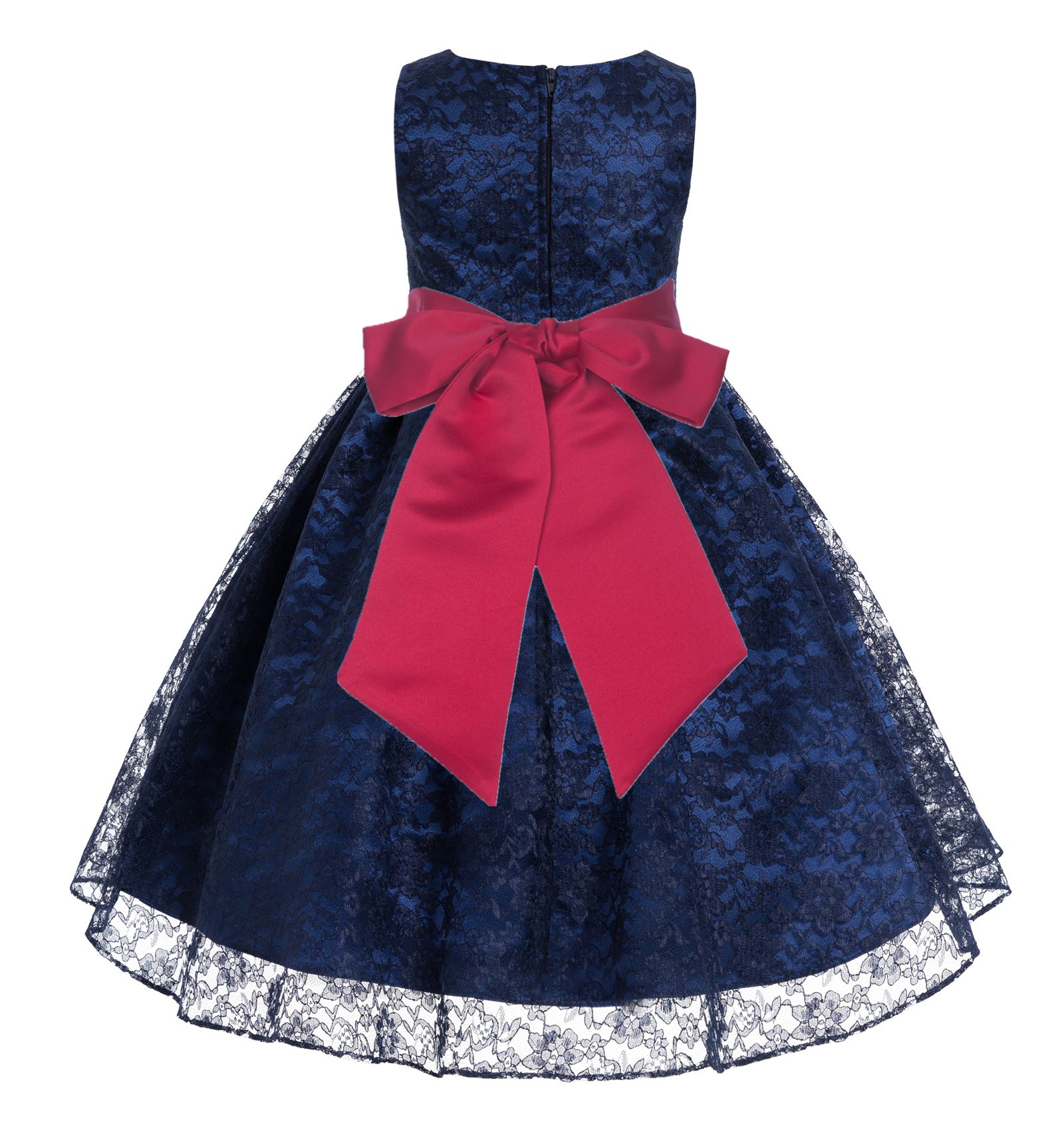 Navy / Cherry Floral Lace Overlay Flower Girl Dress Lace Dresses 163s