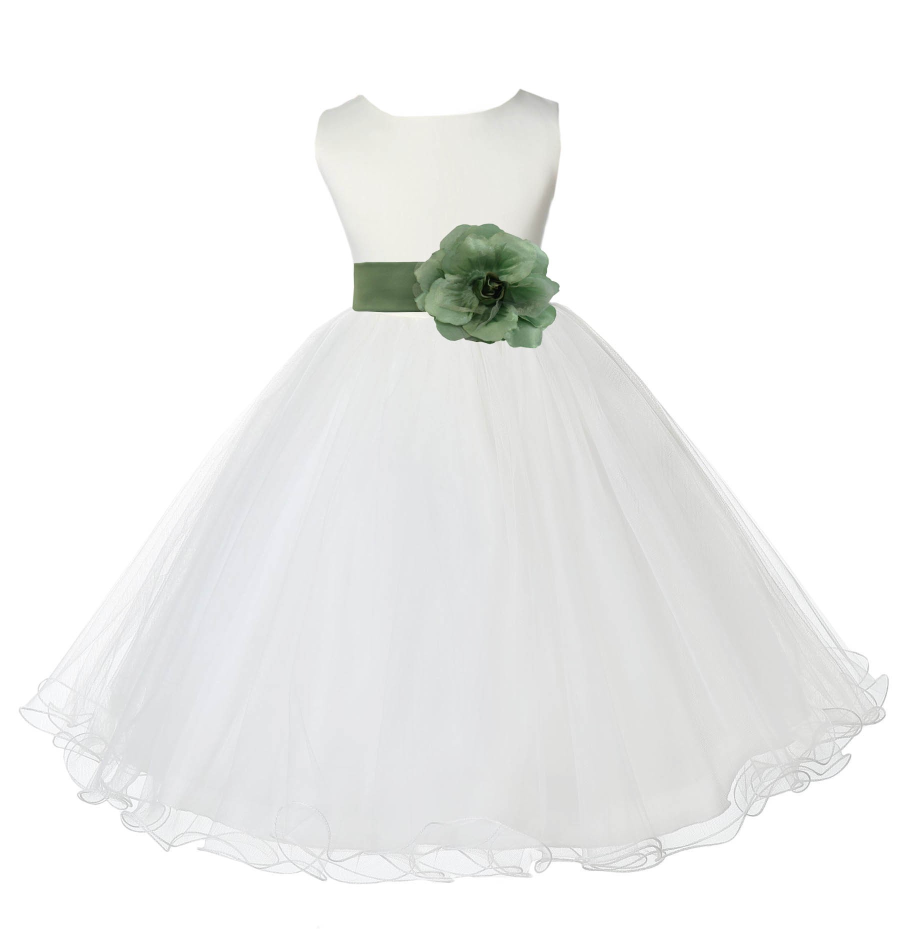 Ivory/Clover Tulle Rattail Edge Flower Girl Dress Pageant Recital 829S