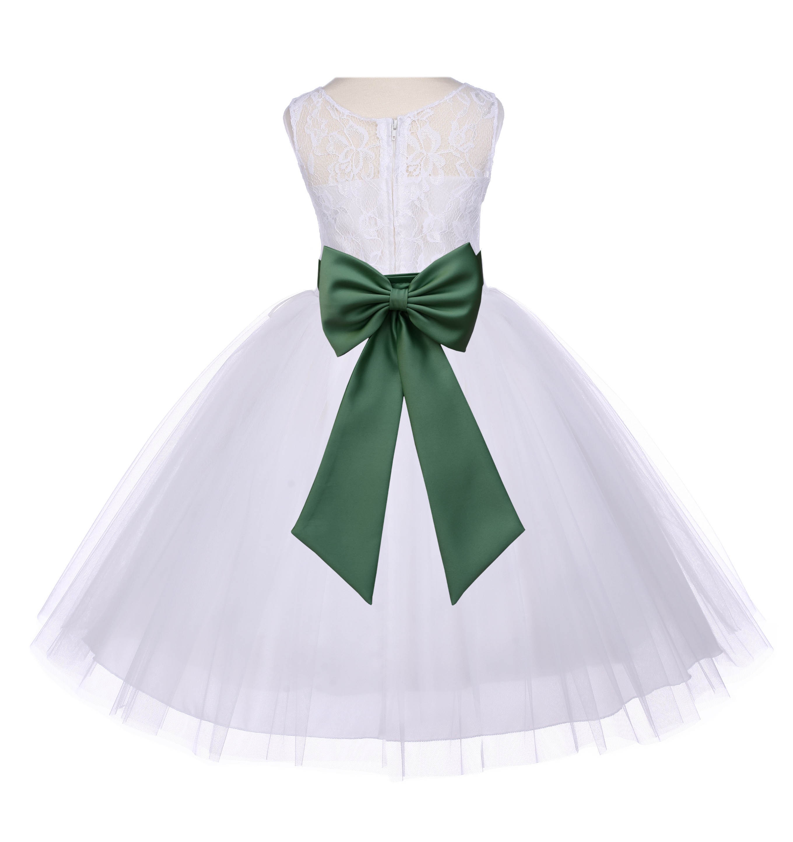 Ivory/Clover Green Floral Lace Bodice Tulle Flower Girl Dress Bridesmaid 153T