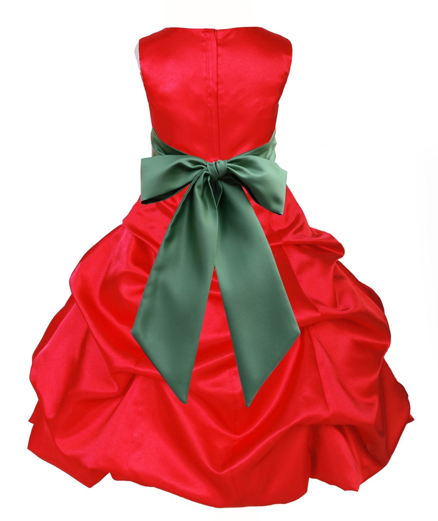 Red/Clover Green Satin Pick-Up Bubble Flower Girl Dress Christmas 806S