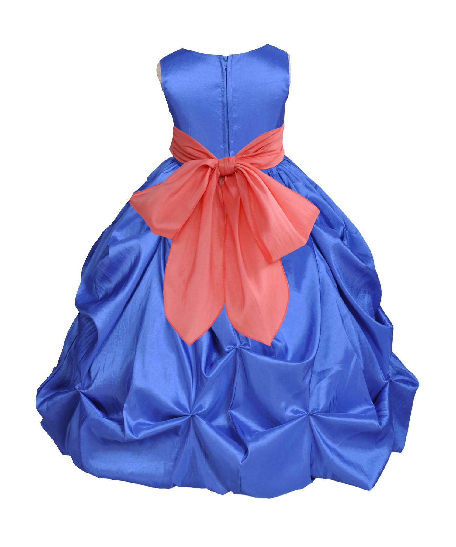 Royal Blue/Coral Satin Taffeta Pick-Up Bubble Flower Girl Dress 301S