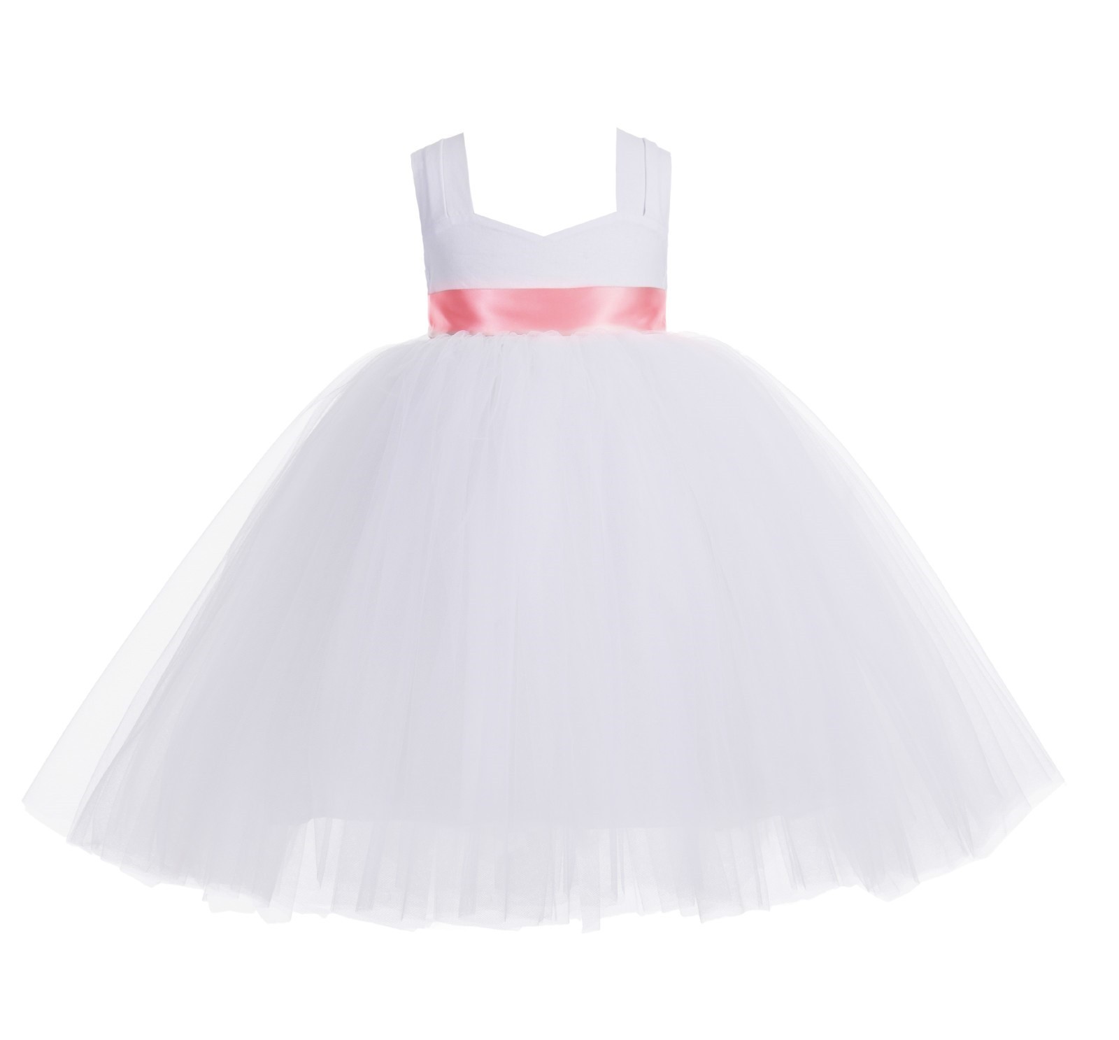 White / Coral Sweetheart Neck Cotton Top Tutu Flower Girl Dress 171R