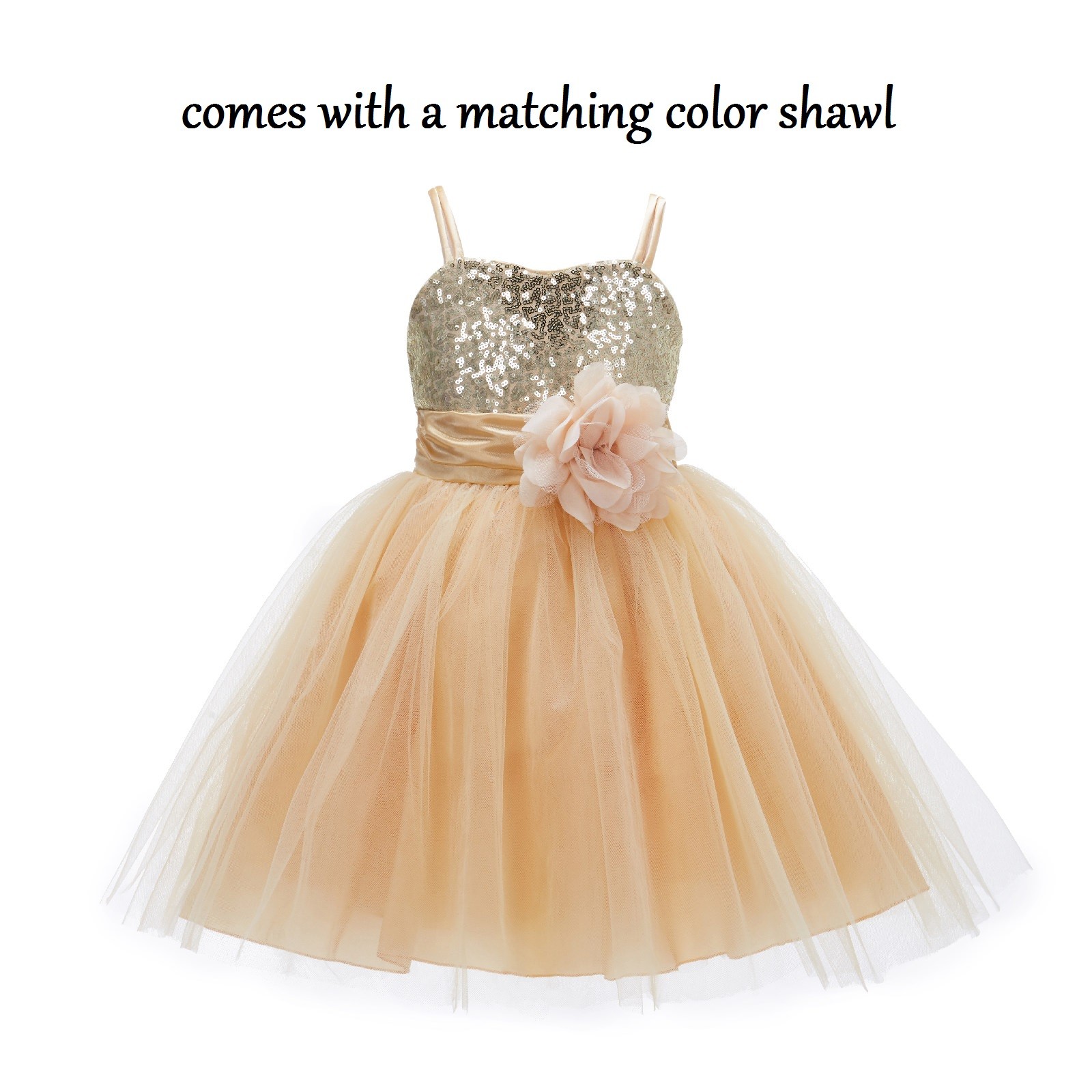 Gold Shawl Sequin Tulle Flower Girl Dress Special Events 1508NF