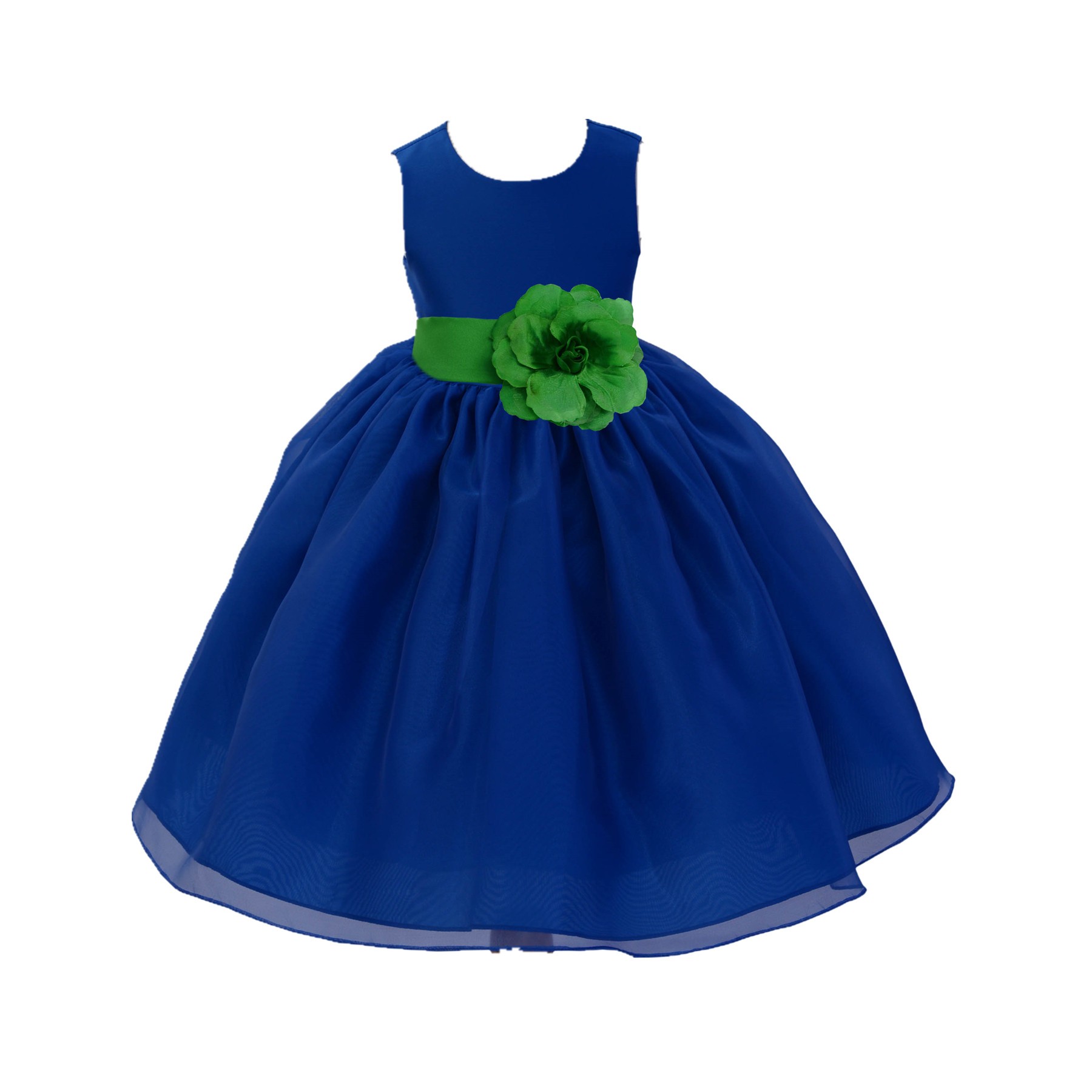Royal Blue/Kelly Lime Green Satin Bodice Organza Skirt Flower Girl Dress Birthday 841S