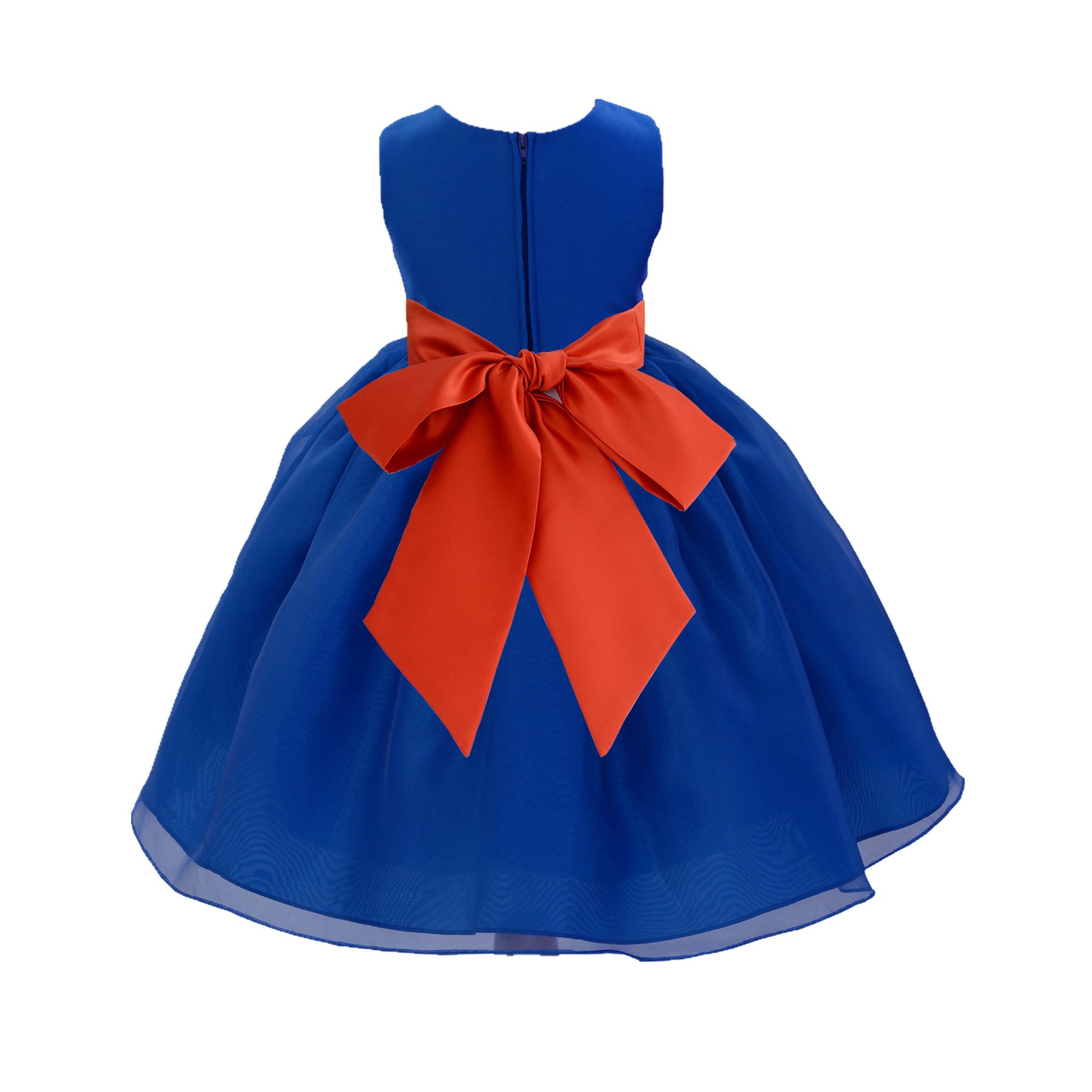 Royal Blue/Persimmon Satin Bodice Organza Skirt Flower Girl Dress Birthday 841S