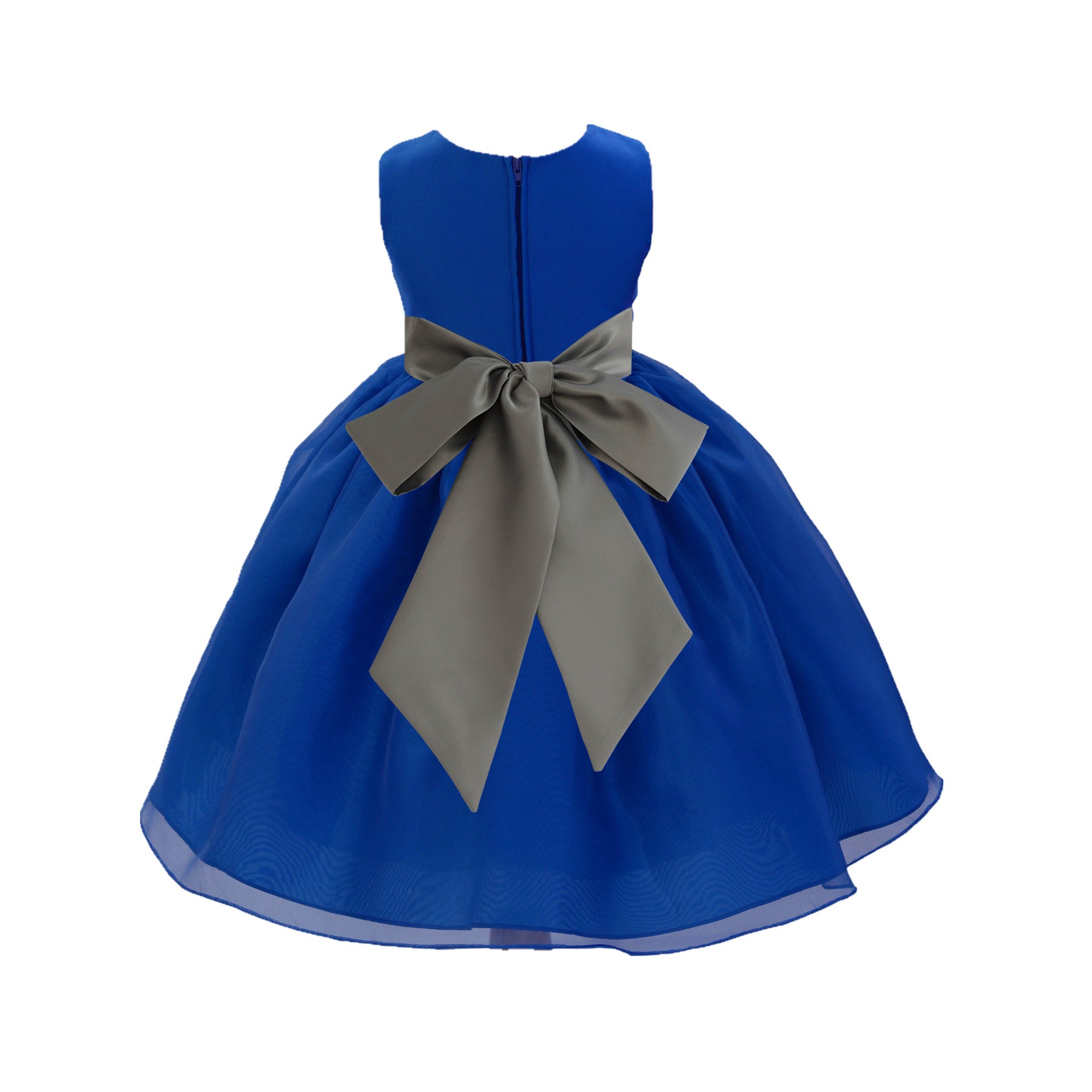 Royal Blue/Mercury Grey Satin Bodice Organza Skirt Flower Girl Dress Birthday 841S