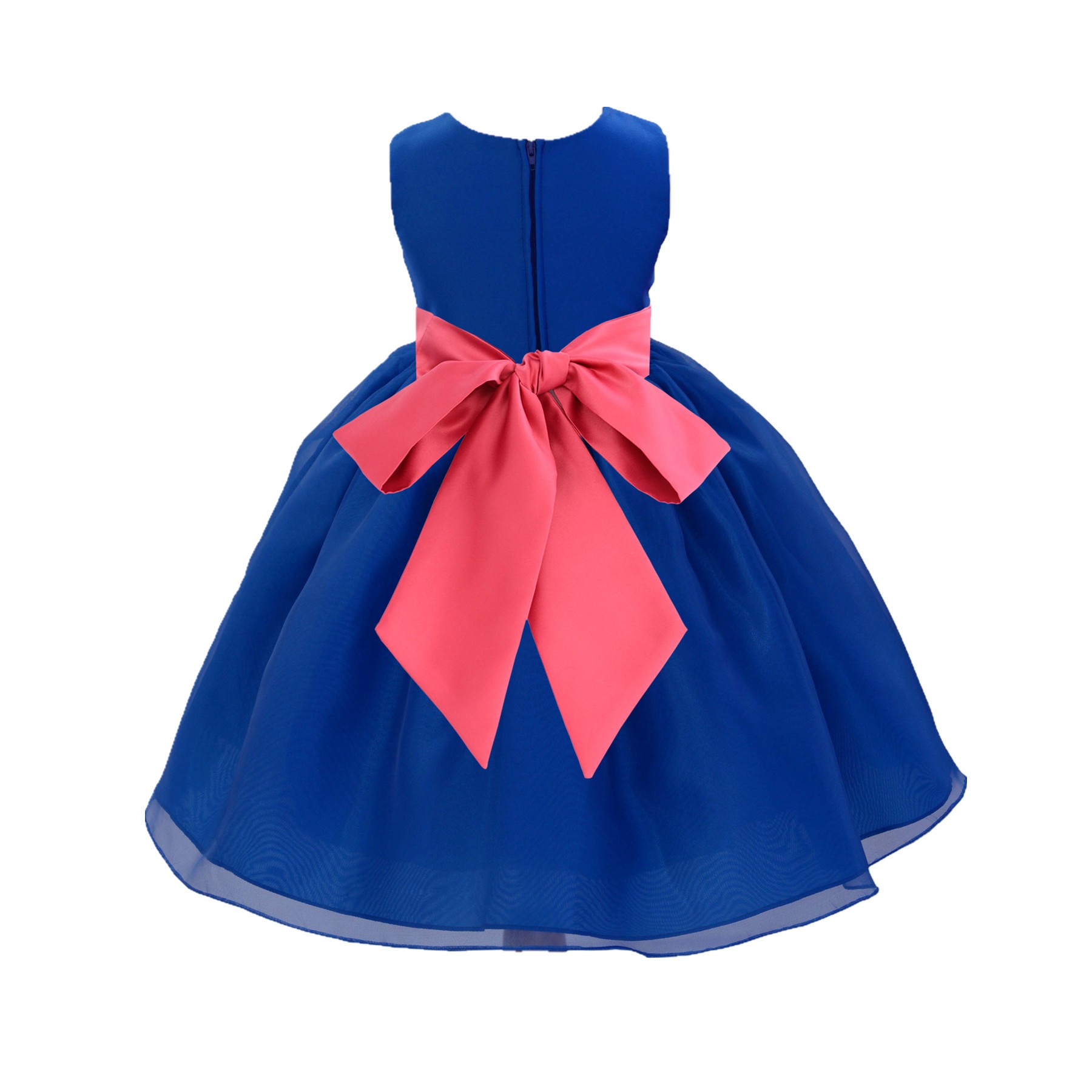 Royal Blue/watermelon Satin Bodice Organza Skirt Flower Girl Dress Birthday 841S