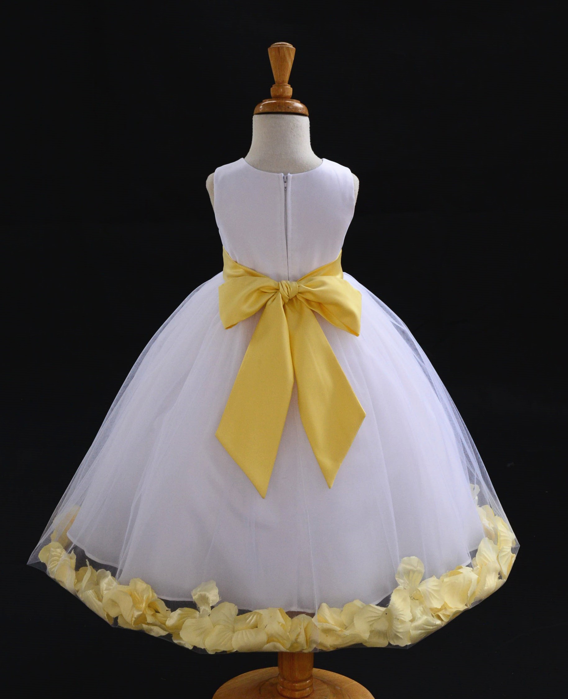 White/Canary Tulle Rose Petals Flower Girl Dress Wedding 302S