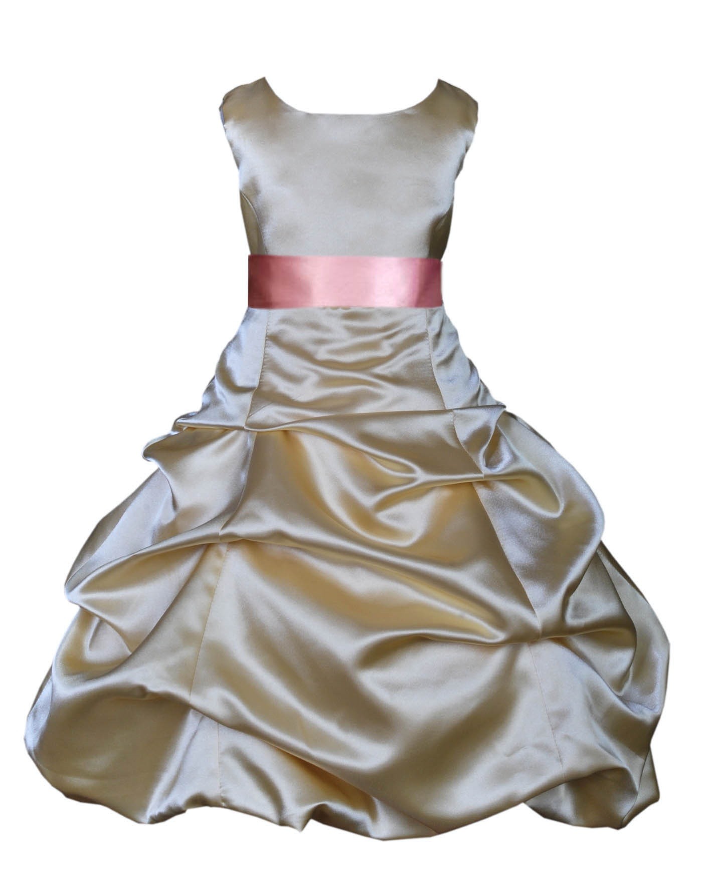 Gold/Dusty Rose Satin Pick-Up Bubble Flower Girl Dress Dazzling 806S