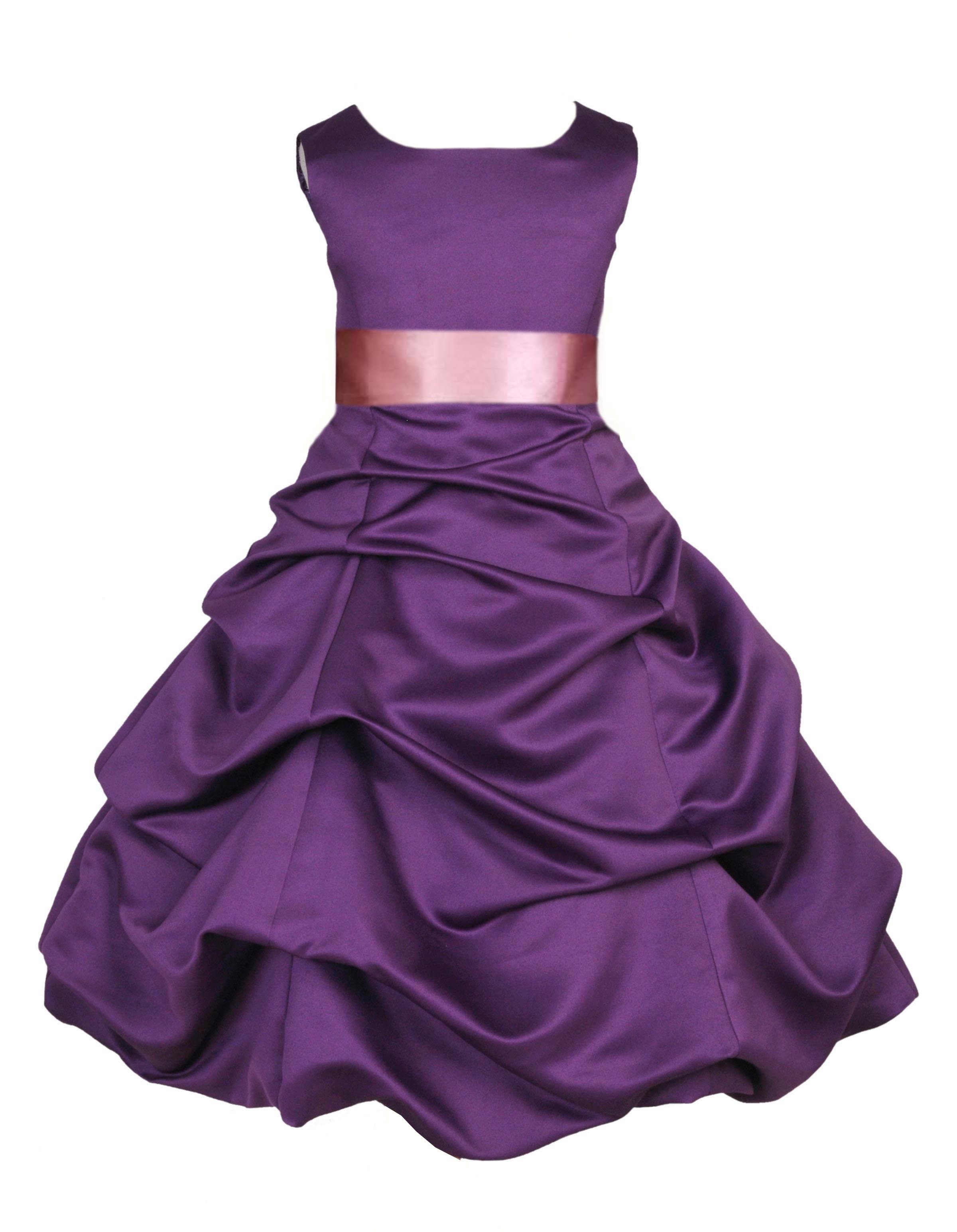 Purple/Dusty Rose Satin Pick-Up Bubble Flower Girl Dress Easter 806S