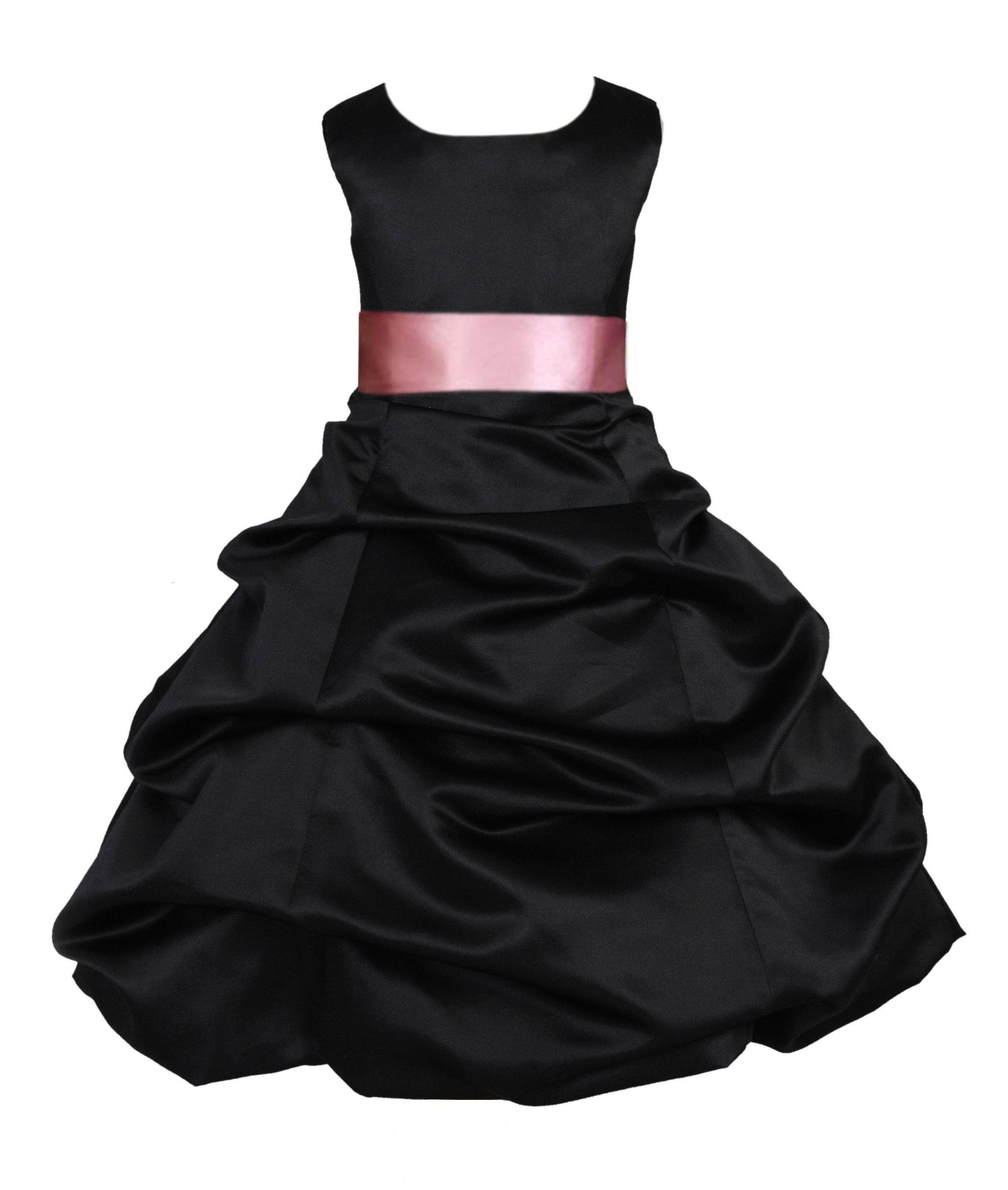 Black/Dusty Rose Satin Pick-Up Bubble Flower Girl Dress Formal 806S
