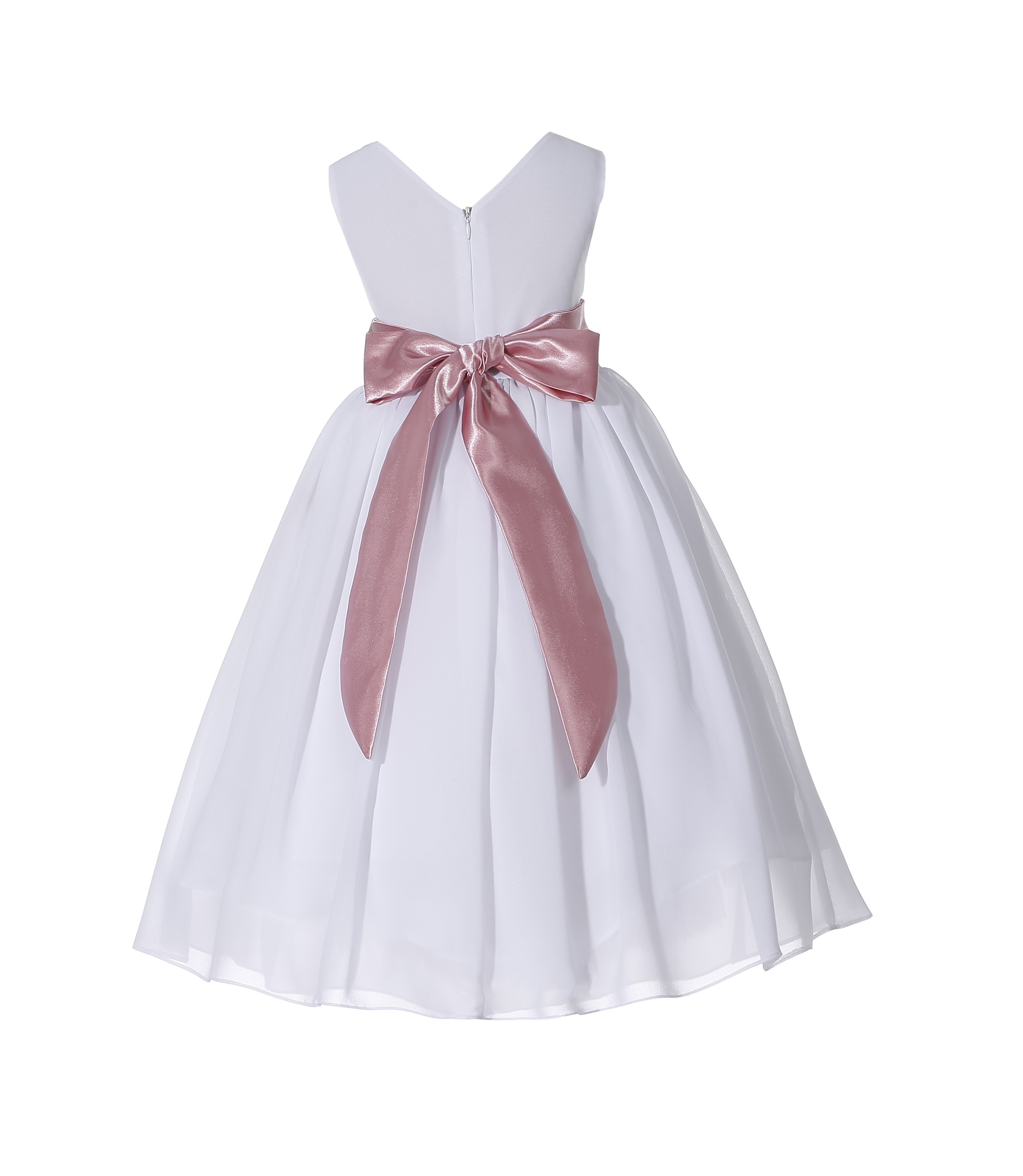 White/Dusty Rose V-Neck Yoryu Chiffon Flower Girl Dress Bridesmaid 503F