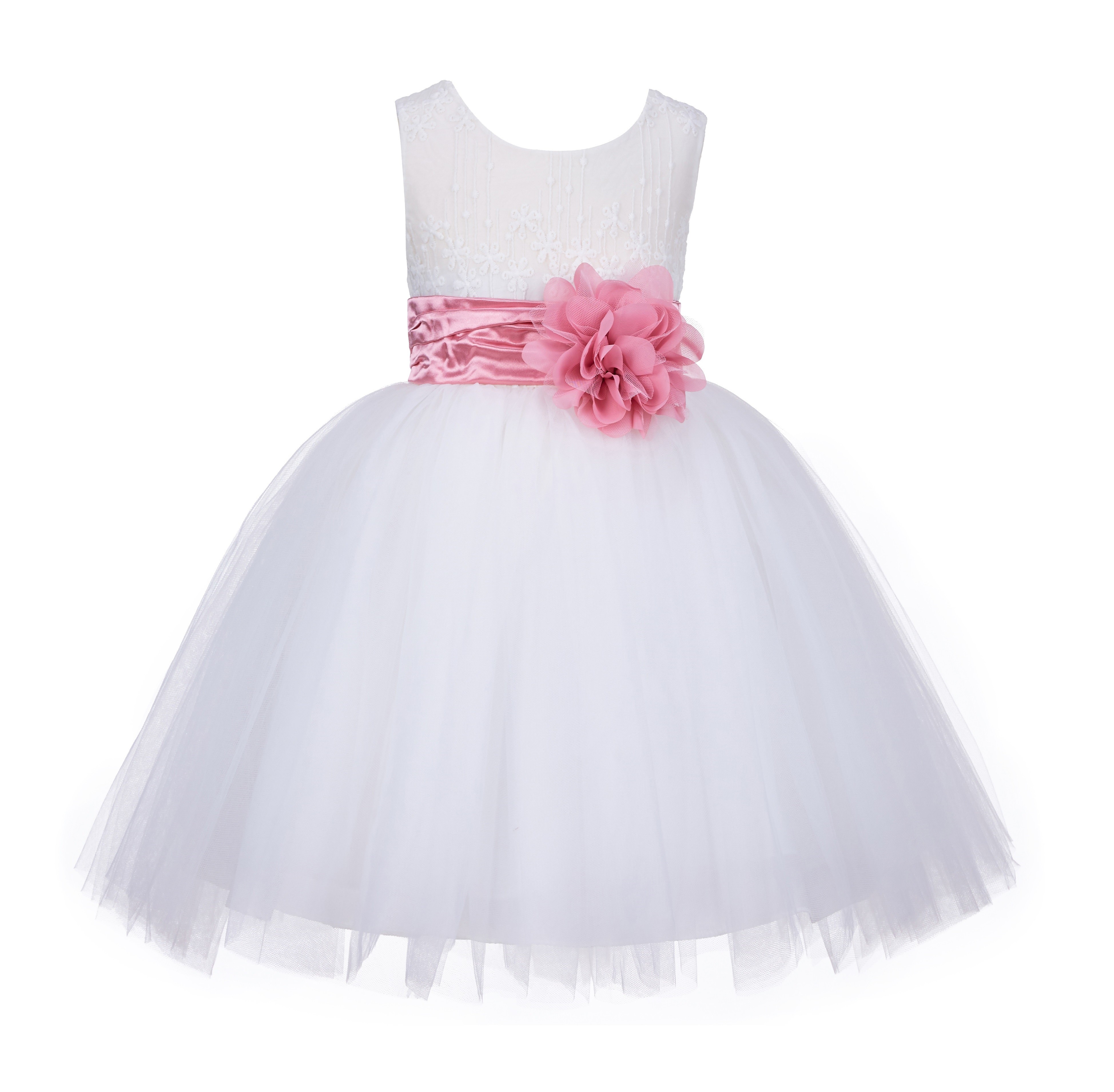 Ivory/Dusty Rose Lace Embroidery Tulle Flower Girl Dress Pageant 118