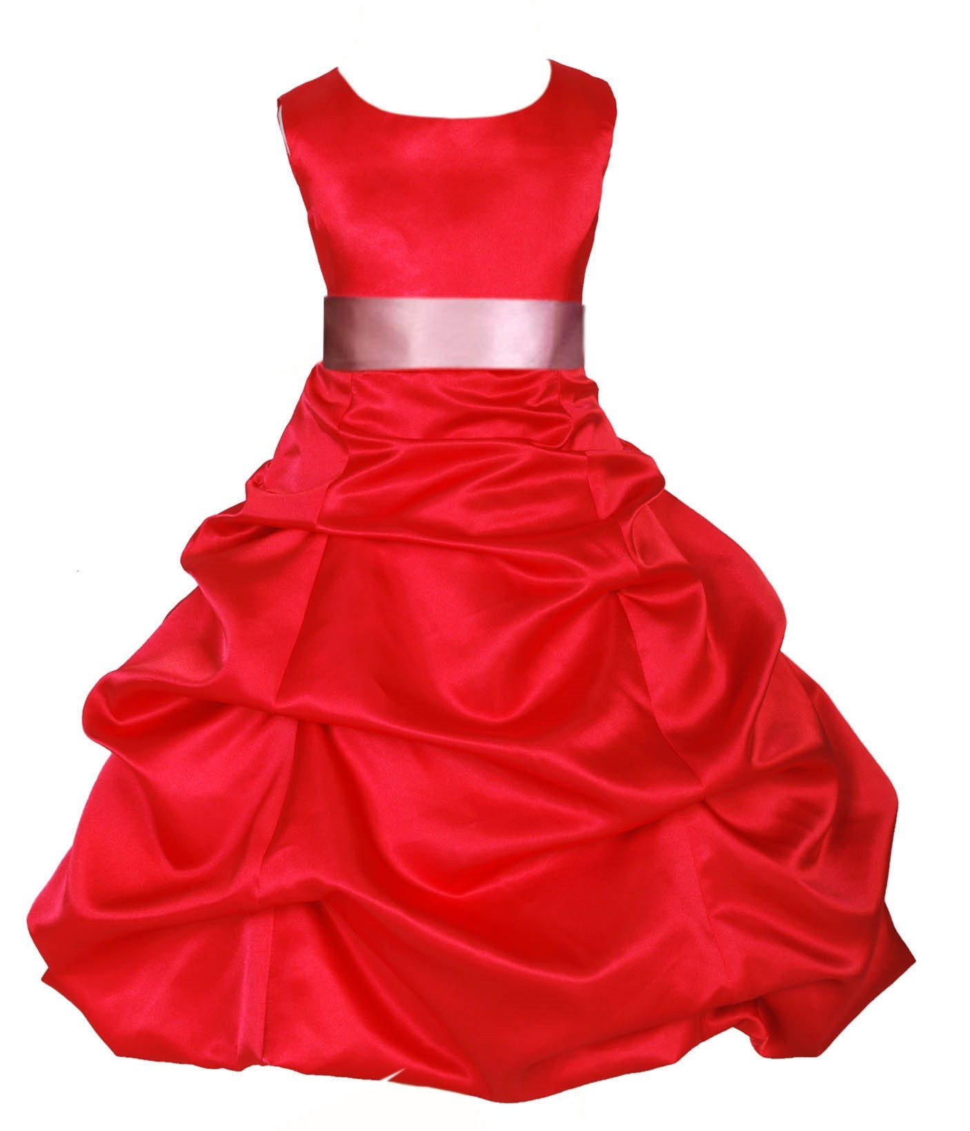 Red/Dusty Rose Satin Pick-Up Bubble Flower Girl Dress Christmas 806S