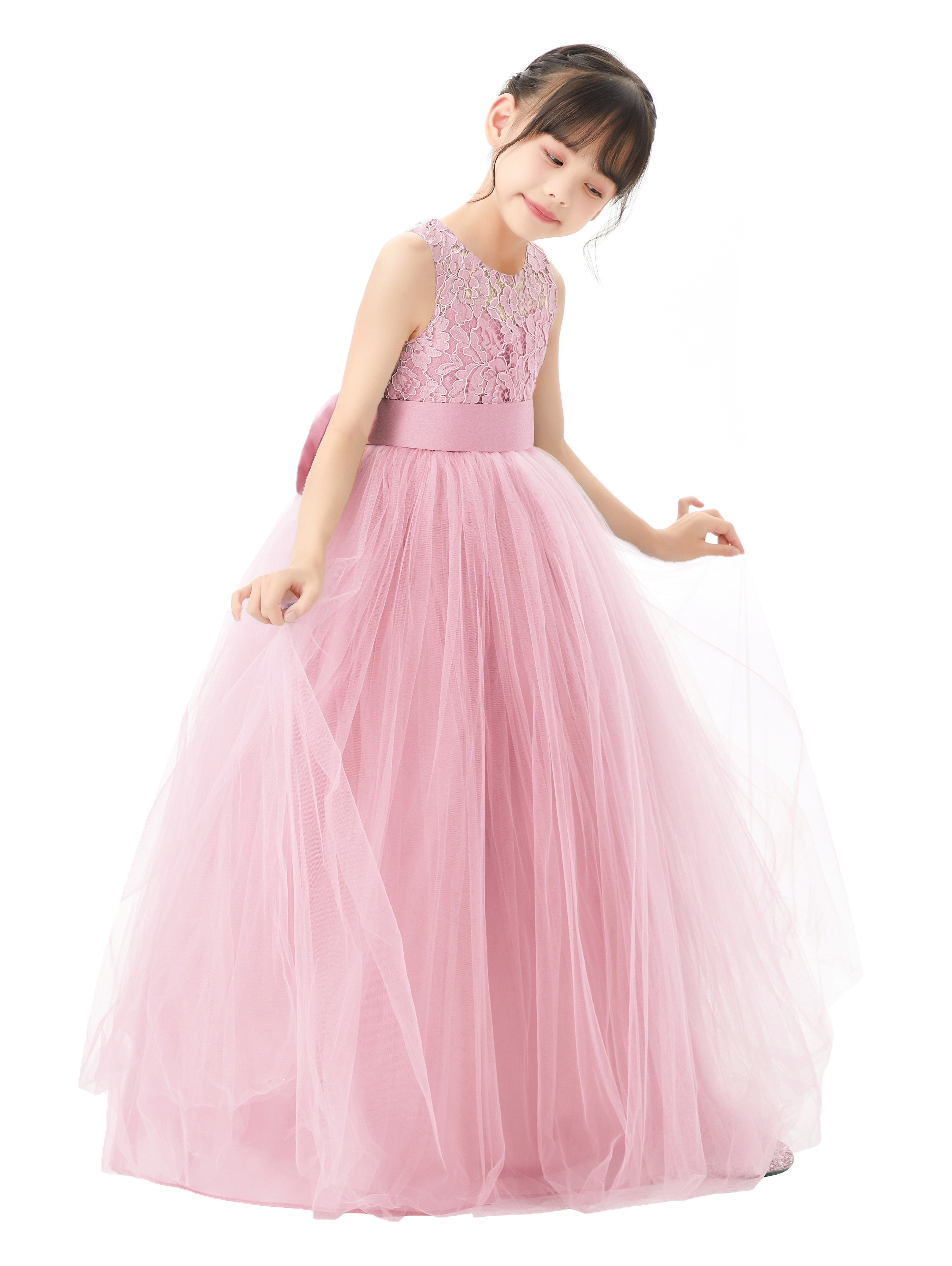 Dusty Rose Illusion Lace Flower Girl Dress 331