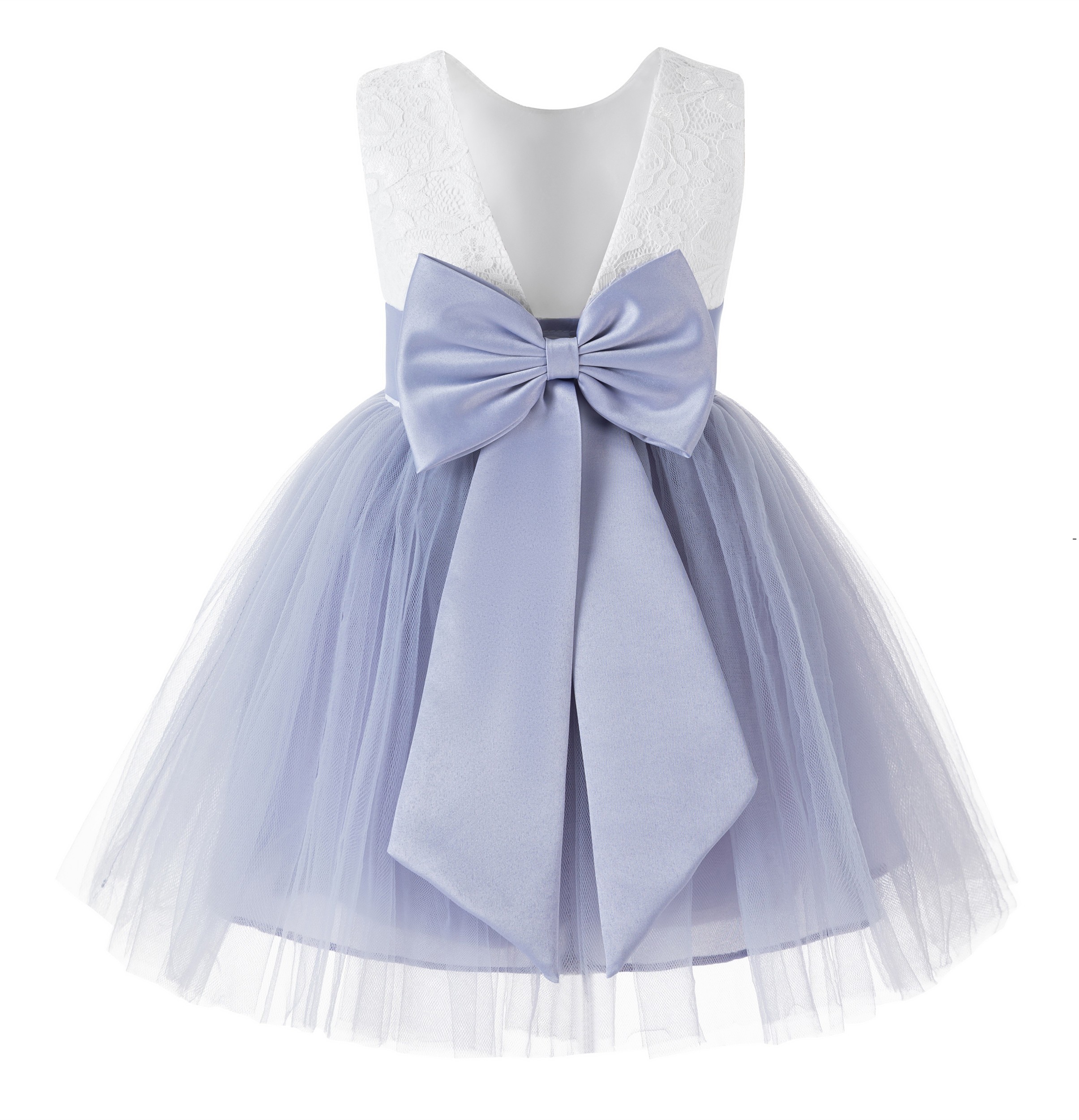 Dusty Lavender Backless Lace Flower Girl Dress V-Back 206T