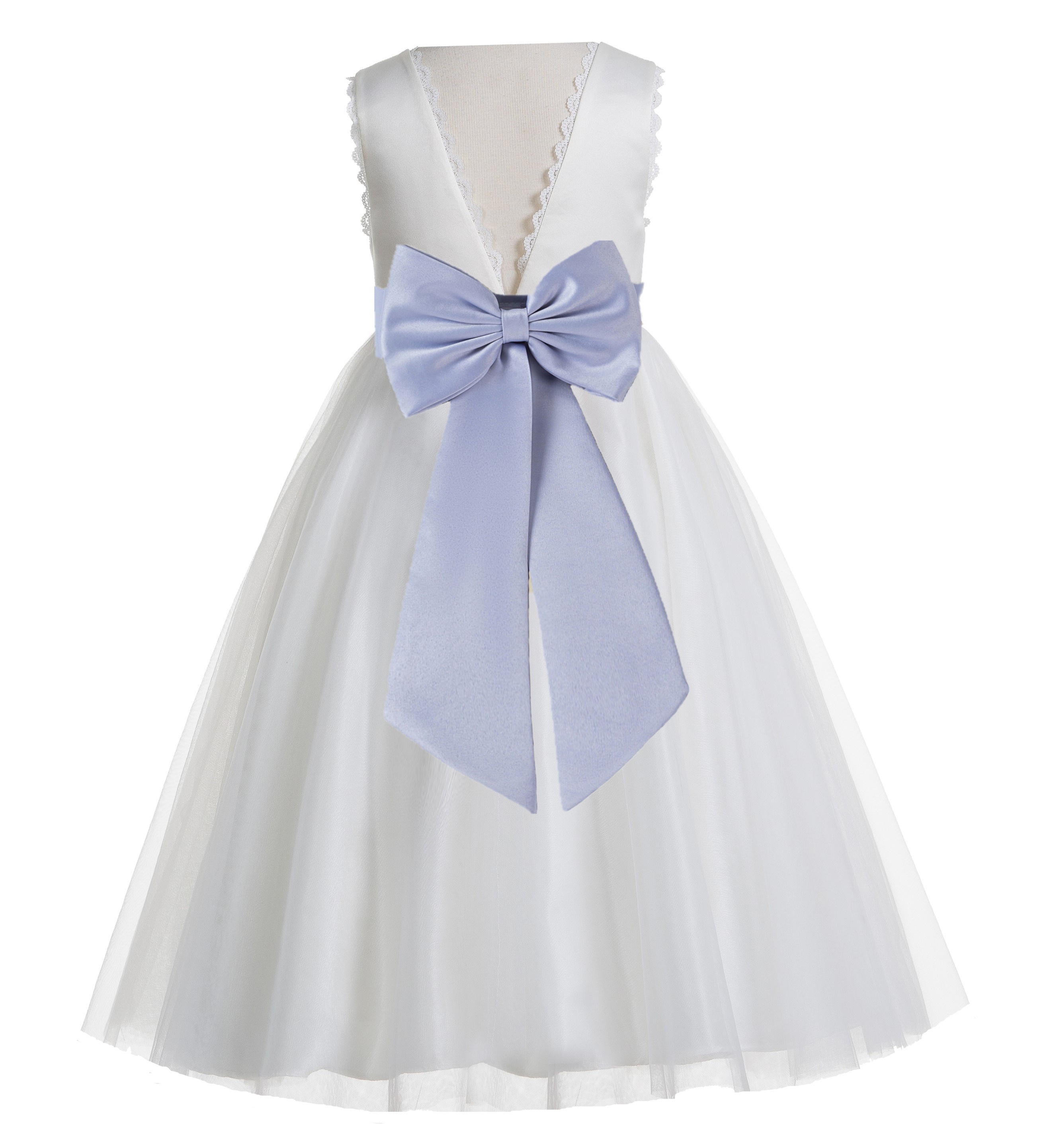 Ivory / Dusty Lavender V-Back Lace Edge Flower Girl Dress 183T
