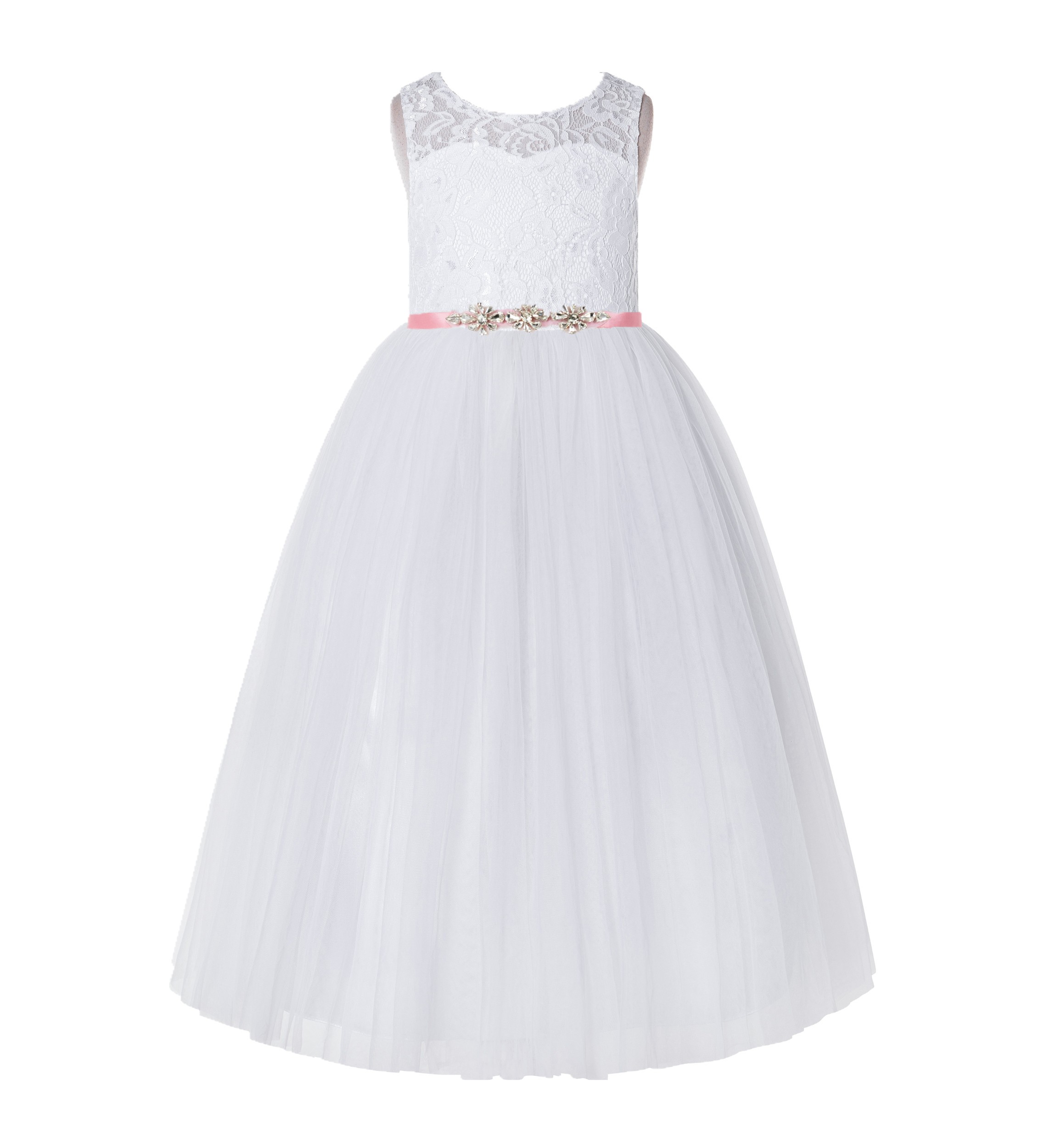 White / Dusty Rose A-Line Tulle Lace Flower Girl Dress 178R4