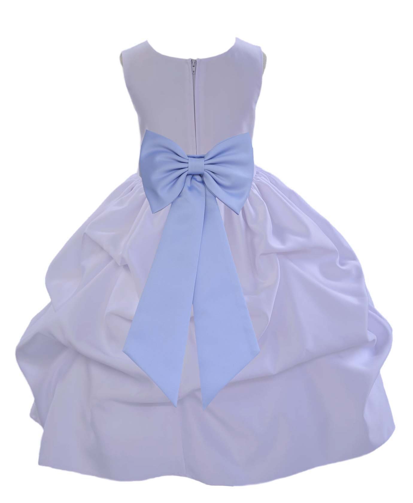 White/Sky Blue Satin Pick-Up Flower Girl Dress Wedding 208T