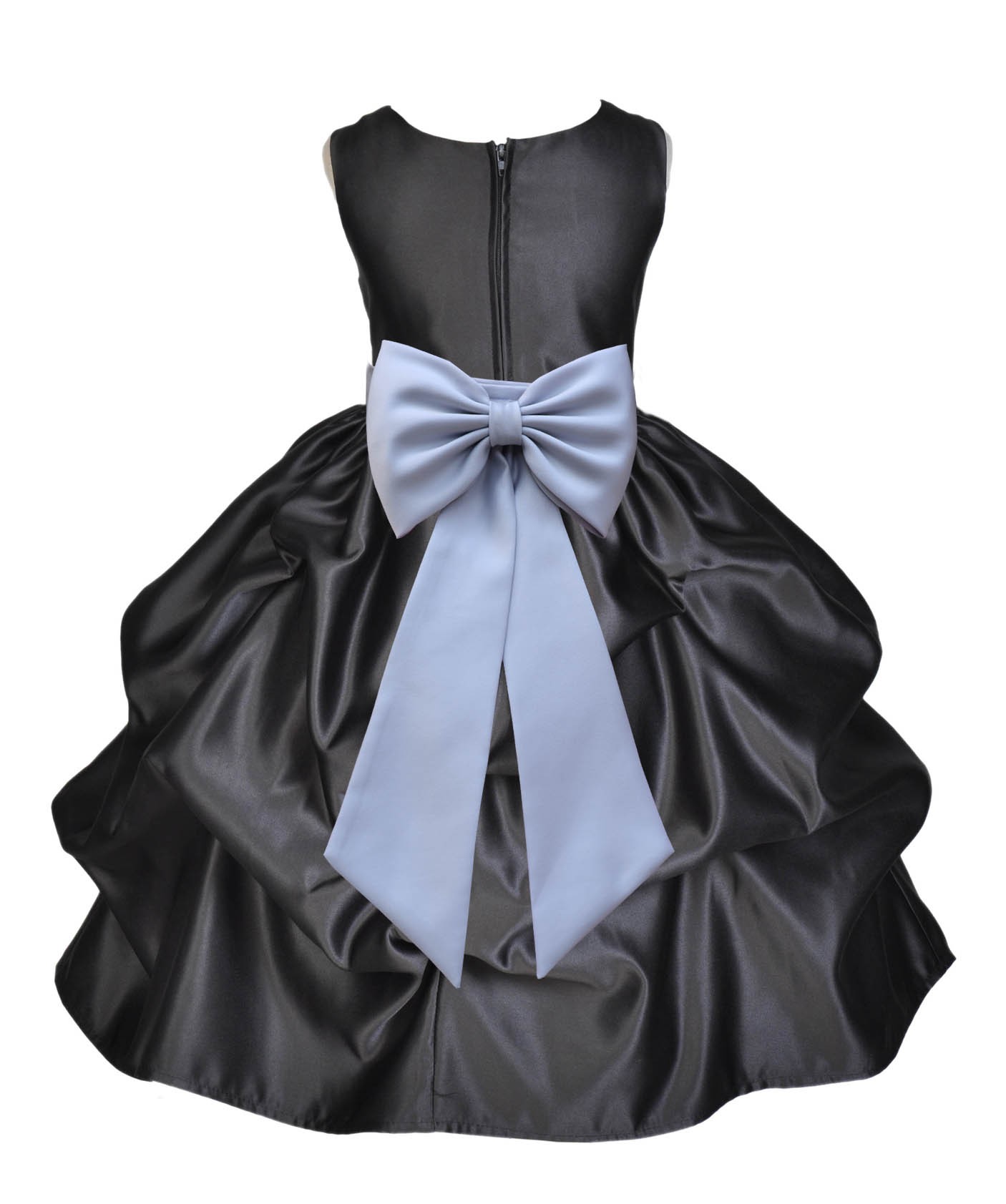 Black/Silver Satin Pick-Up Flower Girl Dress Formal 208T