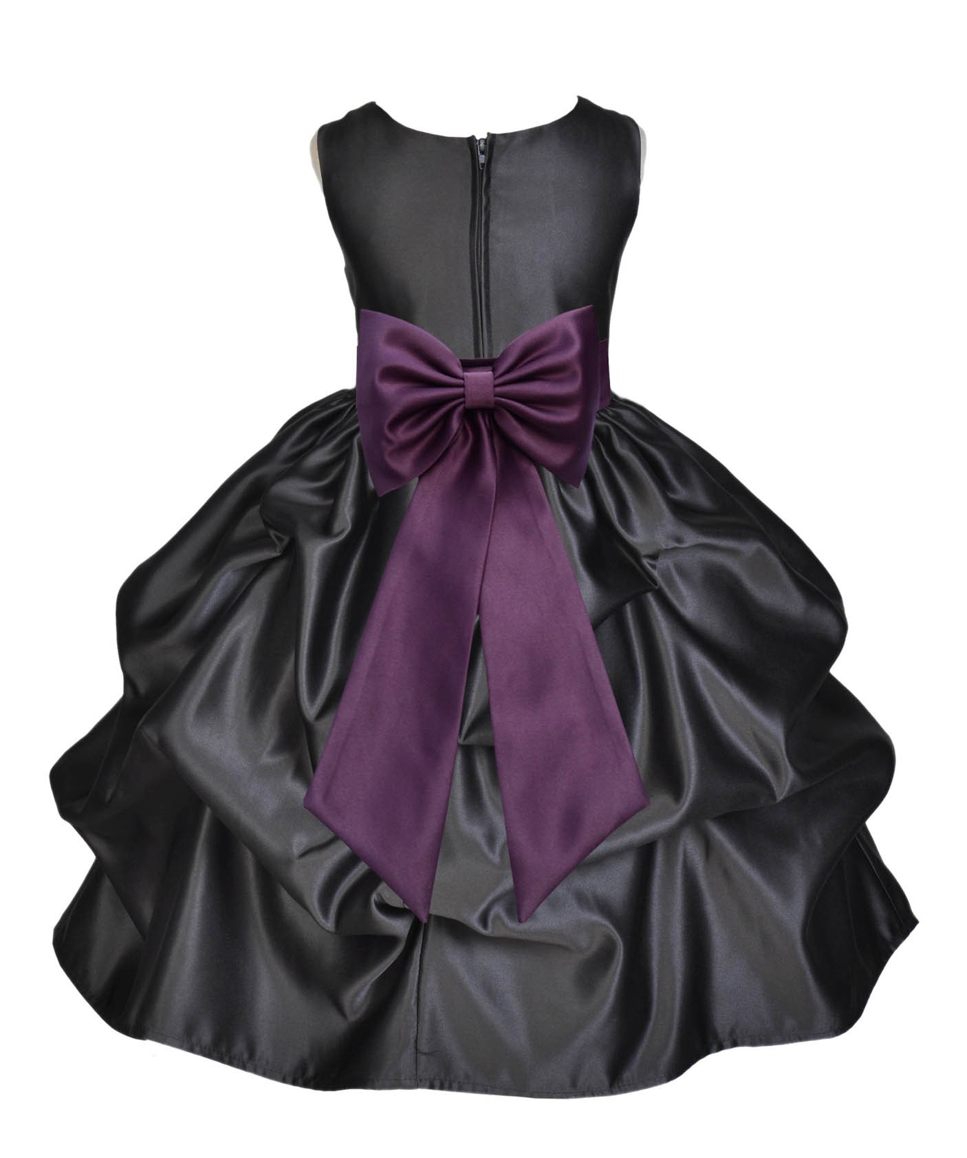 Black/Plum Satin Pick-Up Flower Girl Dress Formal 208T