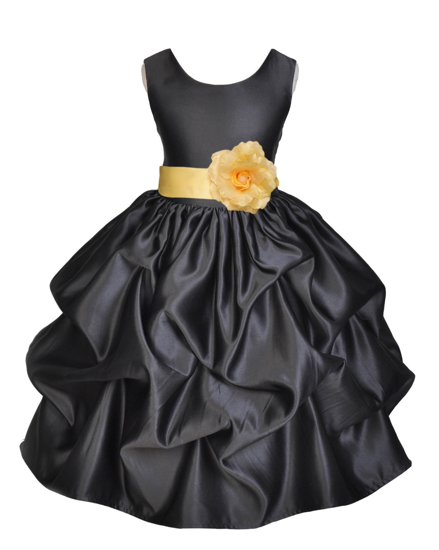 Black/Canary Satin Pick-Up Flower Girl Dress Formal 208T