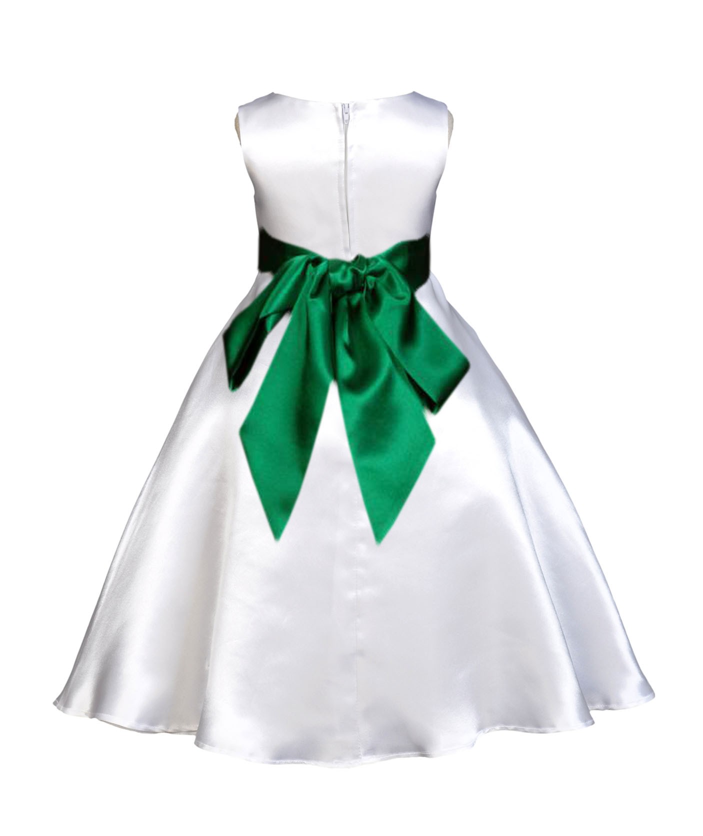 White/Green A-Line Satin Flower Girl Dress Wedding Bridal 821S