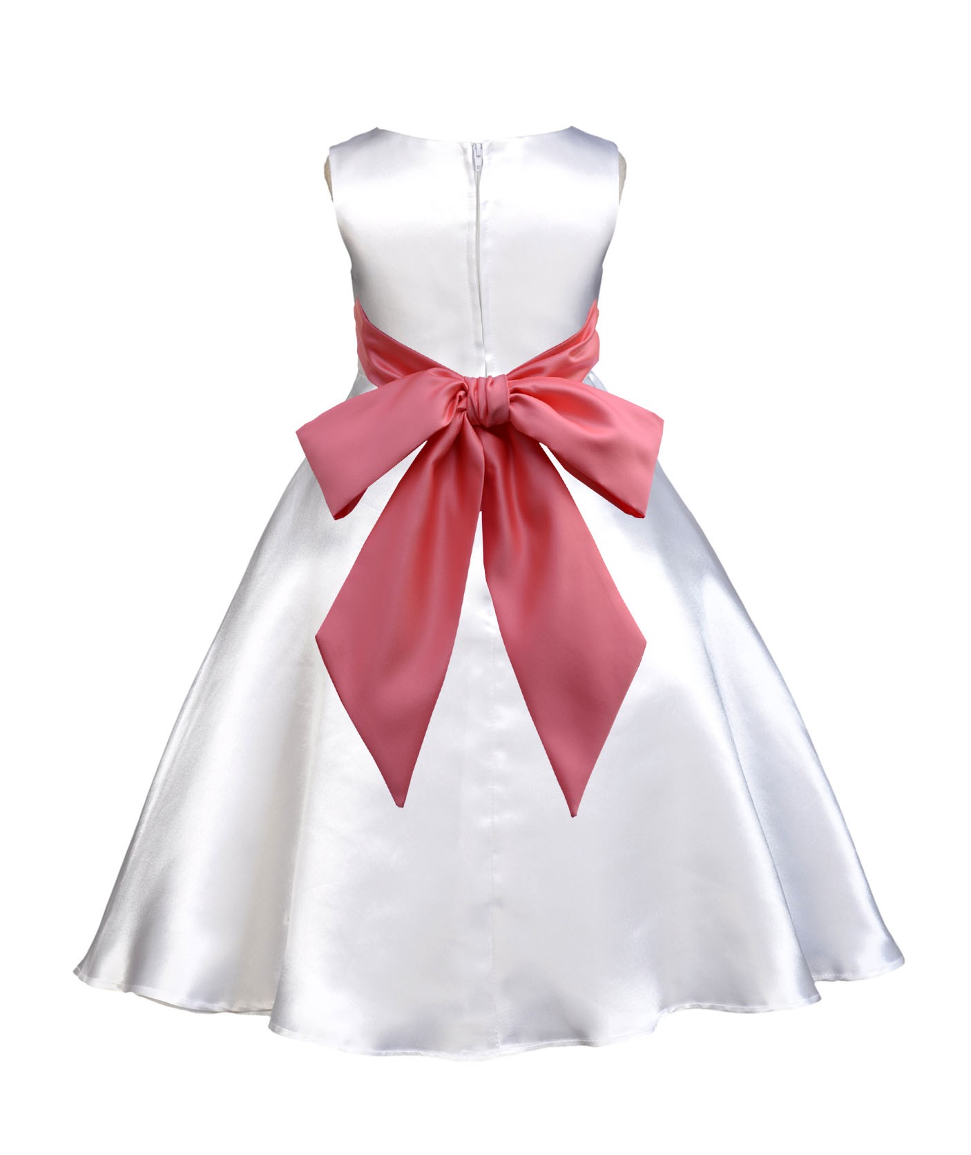 White/Guava A-Line Satin Flower Girl Dress Wedding Bridal 821S